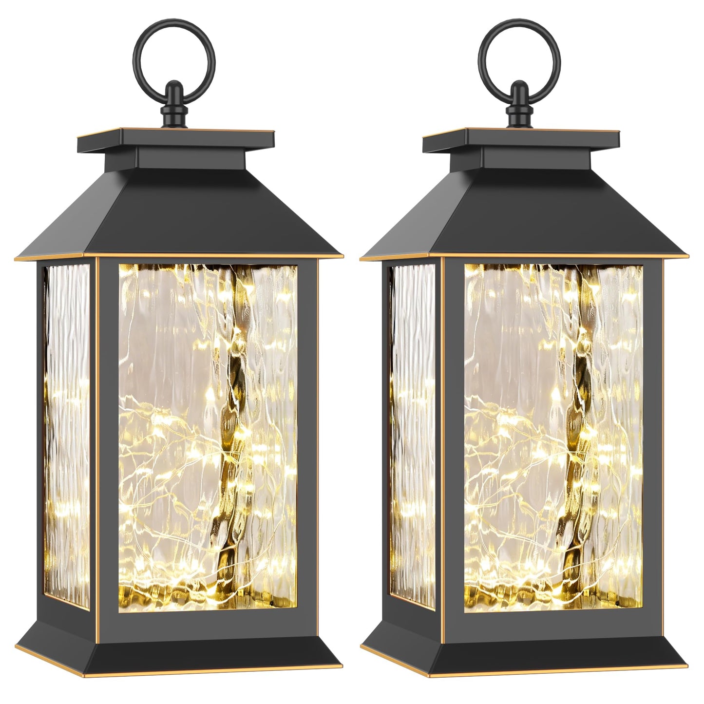 AYTPU 2-Pack Hanging Solar Lanterns, Water Ripple Glass Fairy Lights Design, Outdoor Waterproof, Upgraded Dual Power (Solar & AA Battery), Perfect for Porch, Patio, Indoor Tables and Mantelpiece