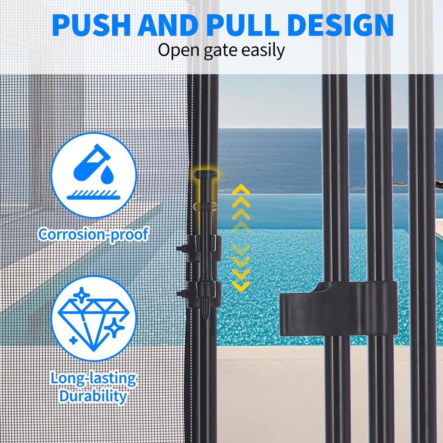 Pool Fence Gate, Modular Removable Safety Barrier with 320GSM Mesh, Connectable Panels for Any Pool Shape, Ideal for Inground, Above Ground Pools, Patios, Gardens, Black Modern Design