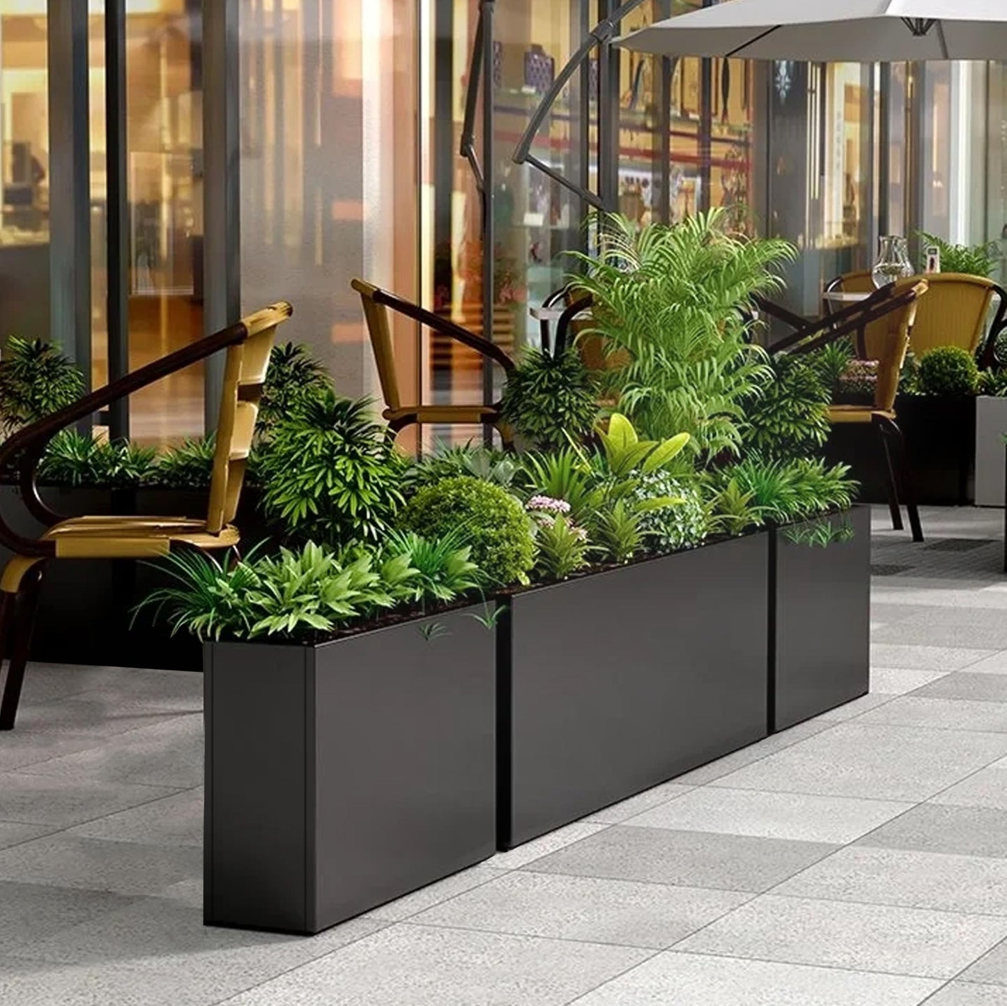 GZLVSOW Metal Rectangular Planter 30" L x 12" W x 24" H Tall Metal Planter Box with Removable Insert Shelf for Outdoor, Indoor, Garden (Black, 30 * 12 * 24)