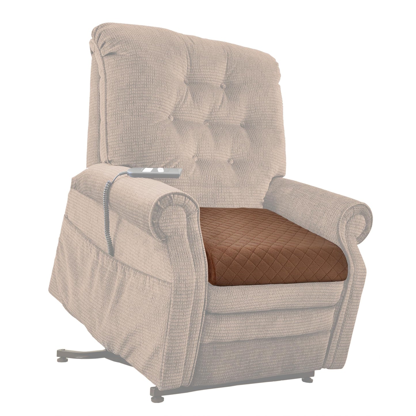 COMFORTANZA Medium-Soft 20x20x4 Memory Foam Recliner Chair Seat Cushion for Long Sitting - Armchair Pad with Washable Velvety Cover with Waterproof Layer & Non-Slip Base for Seniors & Elderly - Brown