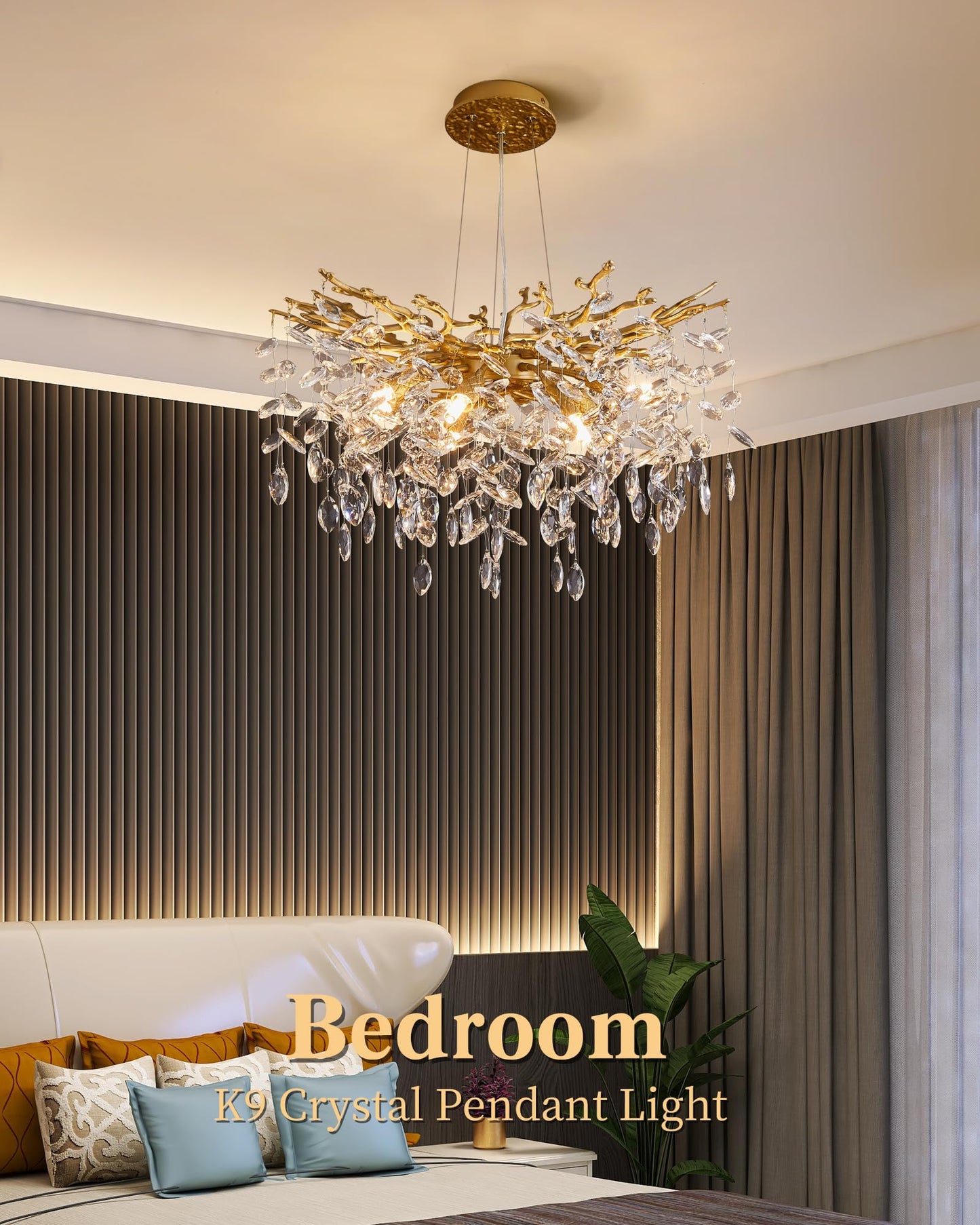 witkey Modern Tree Branch Crystal Chandelier Luxury Gold Crystal Pendant Lighting 23.6" Contemporary 8-Light Chandeliers for Dining Room Kitchen Bedroom Living Room