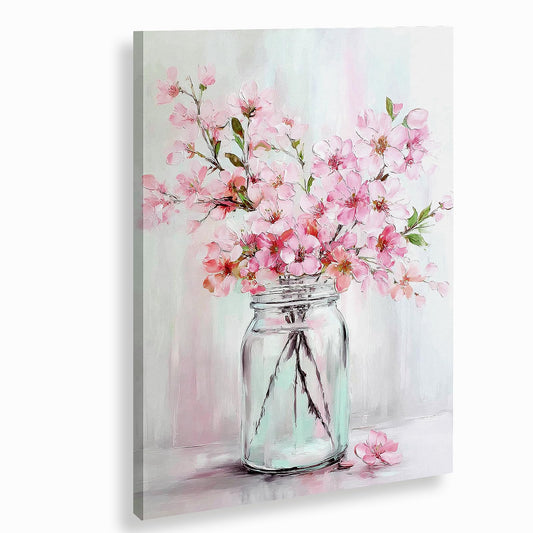 Azartslr Pink Flower Canvas Wall Art, Farmhouse Rustic Floral Art Prints For Living Room, Vintage Bathroom Botancial Painting Poster, Plants Picture Kitchen Bedroom Decoration