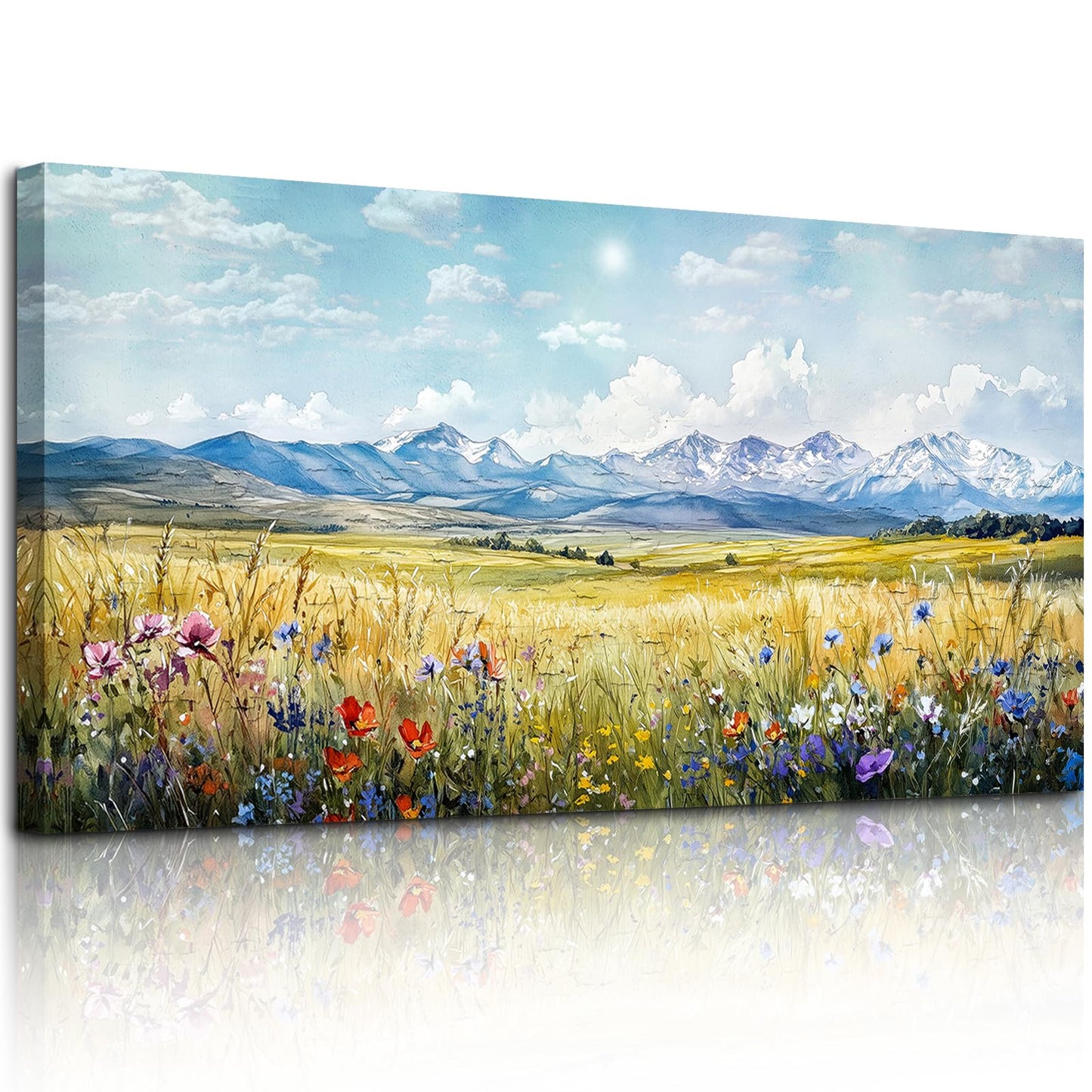 SERIMINO Nature Landscape Large Wall Art Prints, Meadow Wildflowers Rustic Home Decor, Mountain Wilderness Scenic Canvas Painting, Outdoor Pictures Wall Decor Living Room Bedroom Bathroom 20"X40"