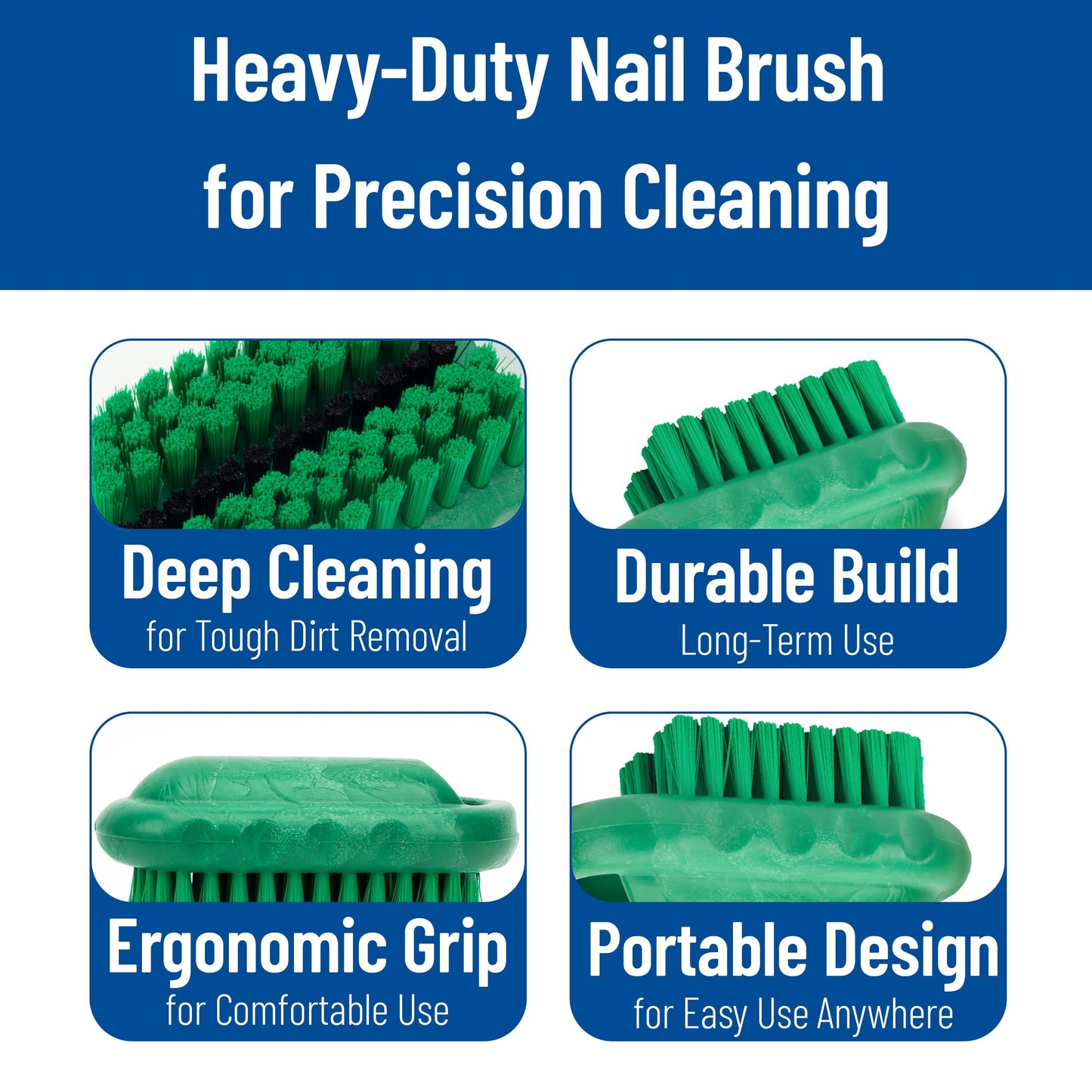 SPARTA 5 Inch Hand and Nail Brush with Stiff Center Bristles, Soft Outer Bristles, Larger Polypropylene Body, Color Coded Scrub Brush for Commercial Foodservice Use, Green