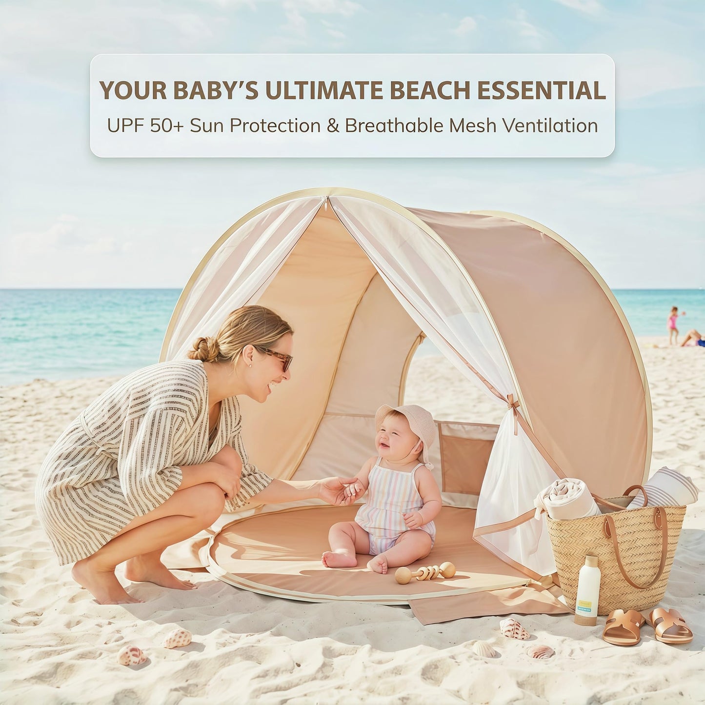 Pivoryla Baby Beach Tent, Pop Up Baby Tent with UV Protection, 37"x29"x33" Baby Sun Shade, Portable Baby Beach Essentials | 1.2lbs Lightweight, Sand-Proof Mesh Door, 4 Steel Stakes & Carry Bag