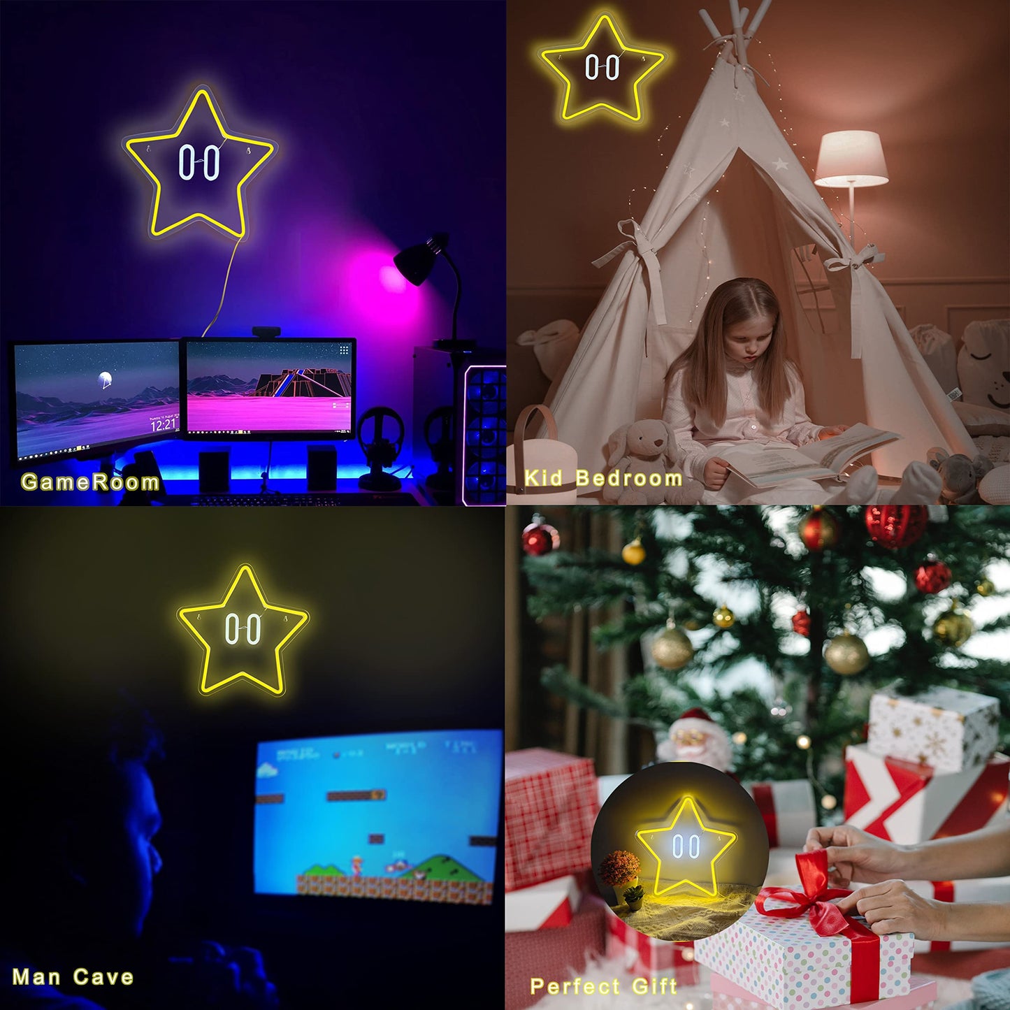Star Neon Sign, Gaming Led Neon Light for Kids Bedroom Wall Decor Game Room Decor,Man Cave,Dimmable Gaming Star Led Sign Gifts for Kids Boys