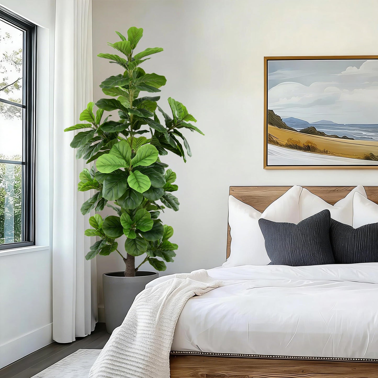 Artificial Fiddle Leaf Fig Tree 6ft - Tall Faux Ficus Lyrata Plant with Realistic Leaves and Large Trunk, 72" Fake Fig Tree in Pot for Home Living Room Office Porch Indoor Decor Perfect Housewarming