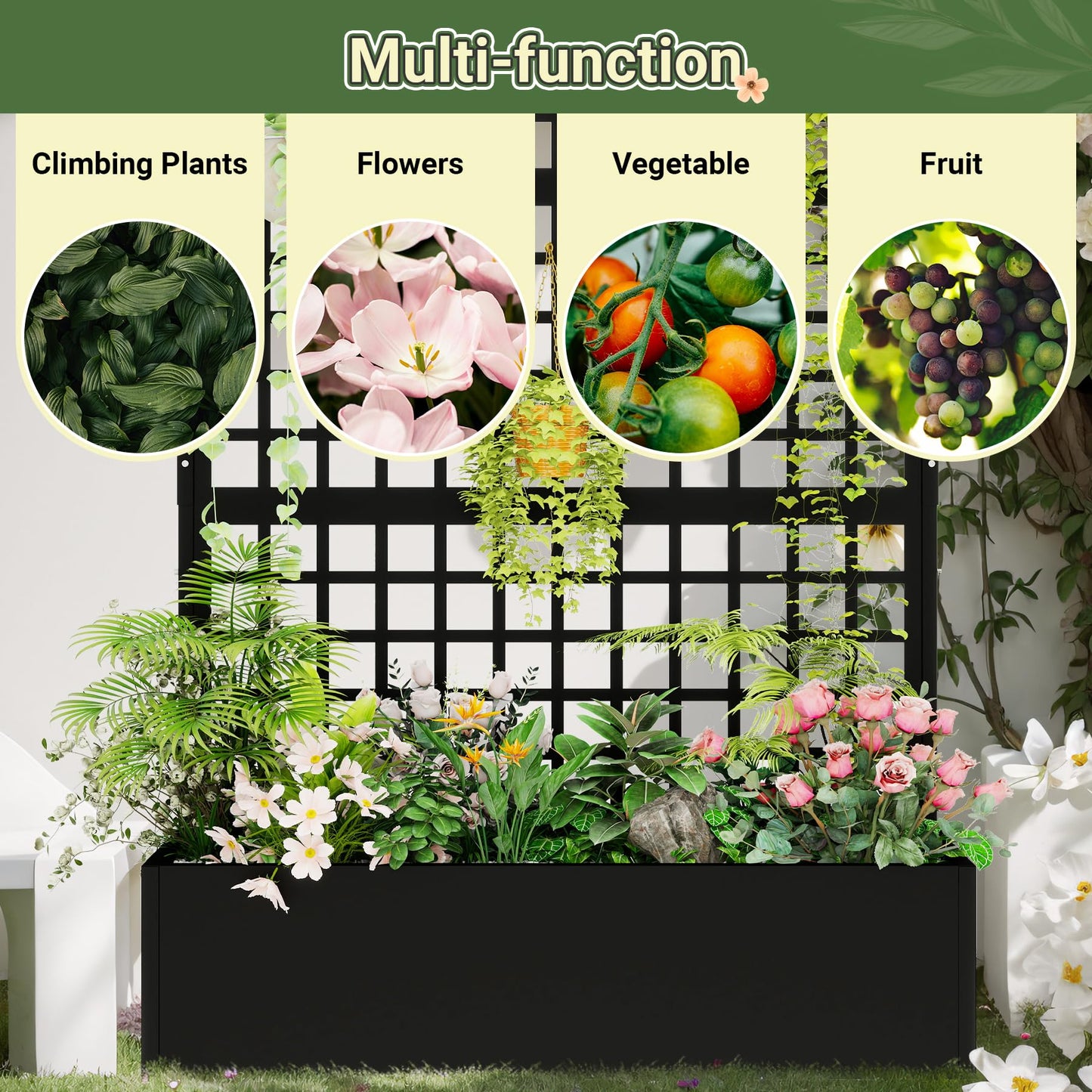 Toriexon Metal Planter with Trellis 72" x 47’’ x 16", Raised Garden Bed with Trellis, Planter Box with Privacy Screen for Climbing Plants, Flowers, Vegetables, Fruits
