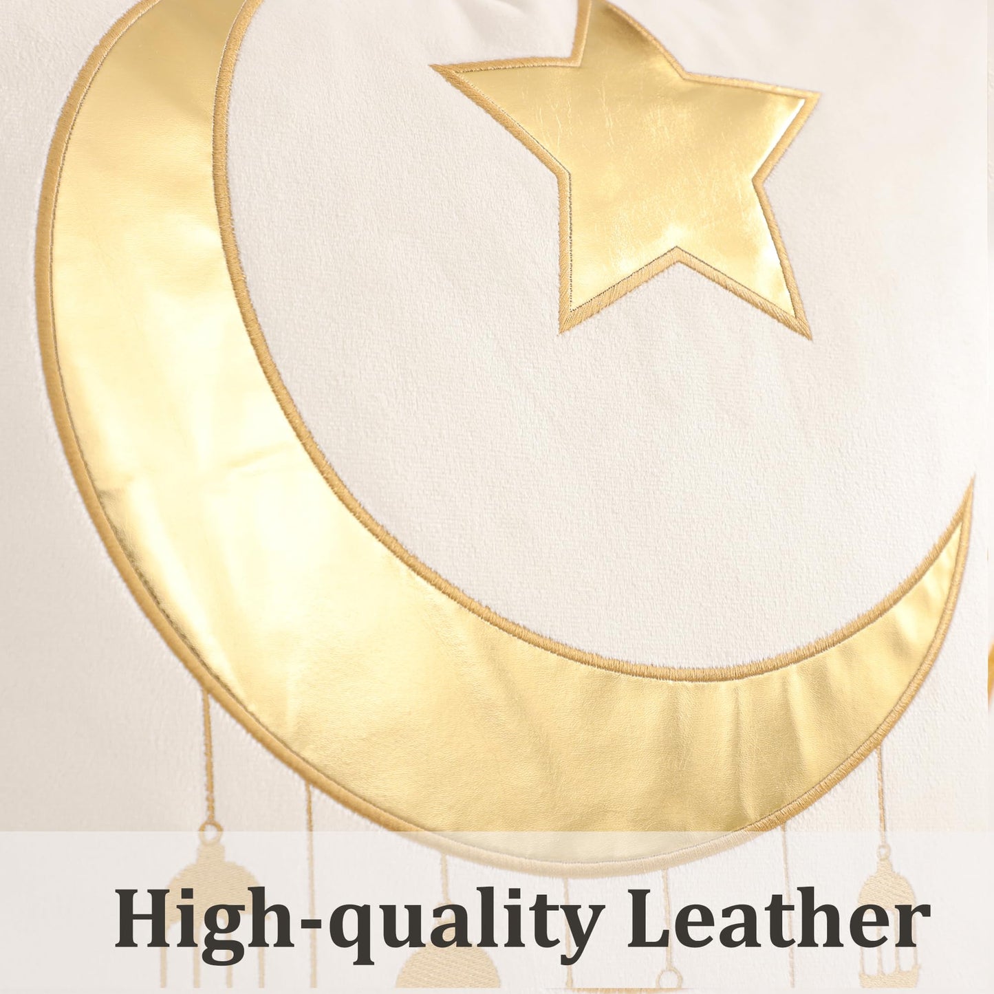Tosleo Ramadan Lantern Pillow Covers 18x18 inch Set of 2 Beige and Gold Velvet Throw Pillow Covers Ramadan Eid Mubarak Cushion Covers Star and Moon Decorations for Home Couch Sofa Outdoor