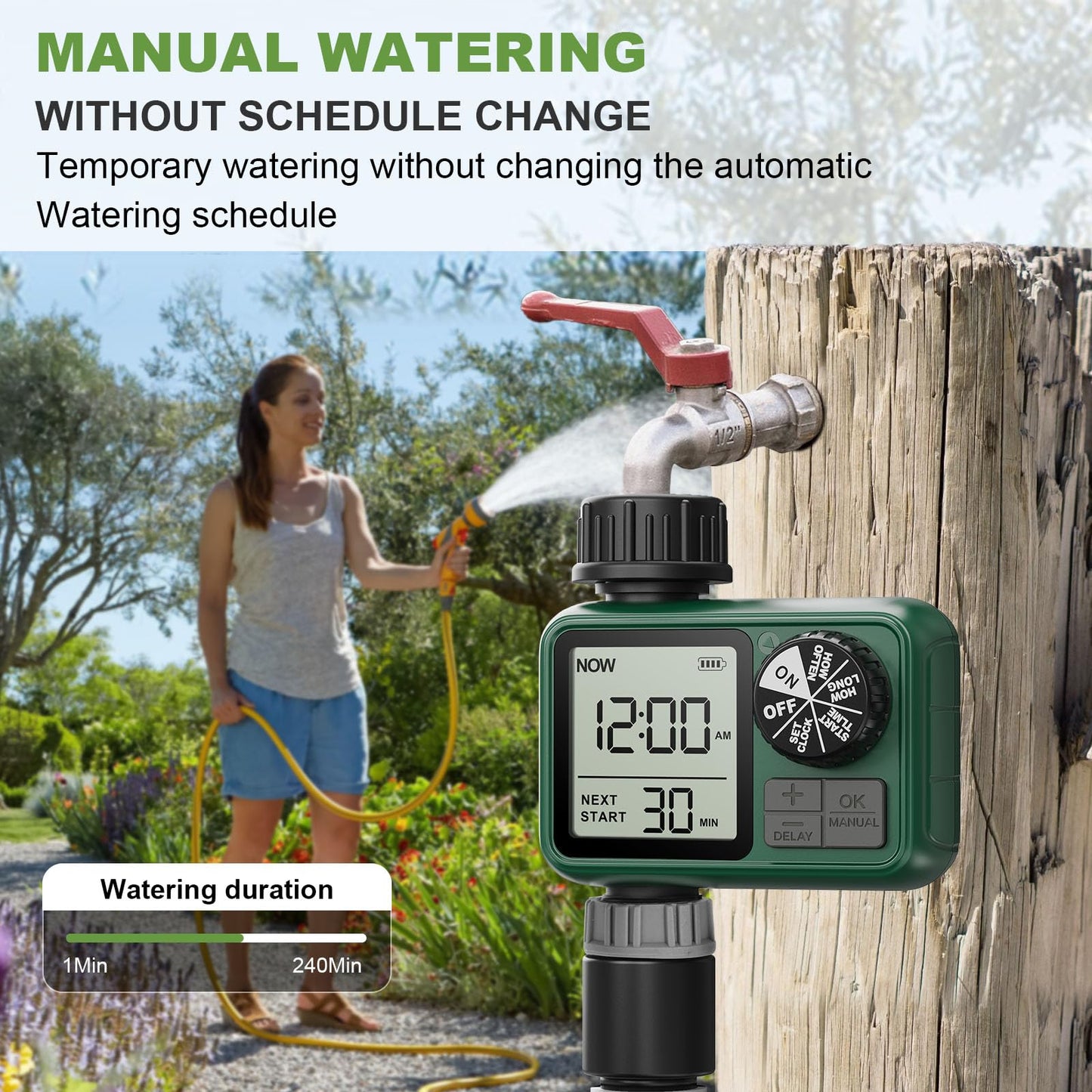 XinFuture Water Timer for Outdoor Garden Hose, Sprinkler Timer for Garden Faucet with Auto/Manual/Rain Delay Mode, Sprinkler Irrigation Controller for Yard Lawn