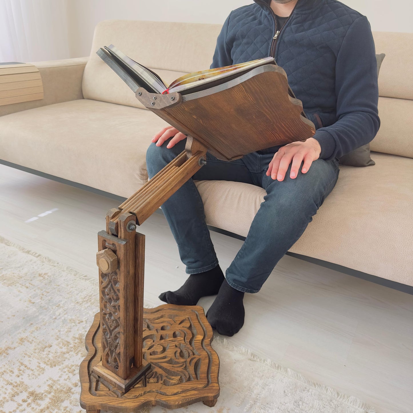 Big Size Adjustable Wooden Book Stand for Heavy Books | Quran, Bible, Dictionary, Cookbook Holder, Multifunctional Huge Bookstand