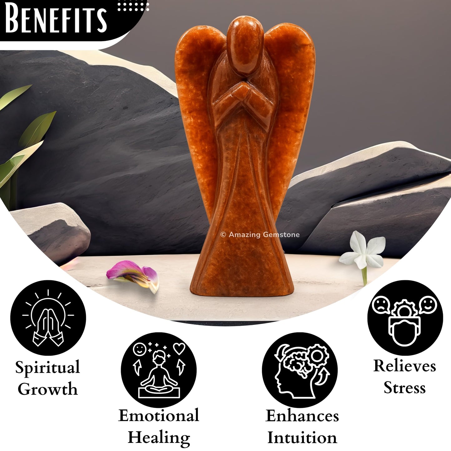 Amazing Gemstone Red Aventurine Angel - Red Aventurine Crystal Angel and Pocket Guardian Angel Crystal Figurines (3 inches)