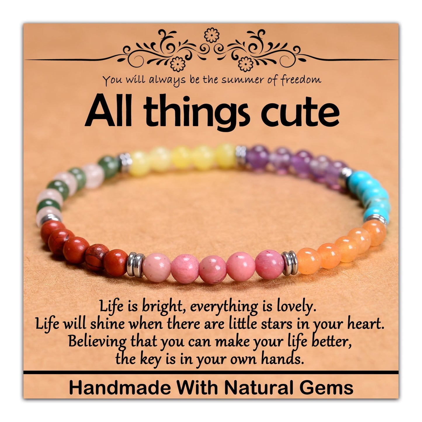 CHCCOYE 4mm Natural Healing Gemstone Bracelet Handmade Yoga Stretch Elastic Bracelet Stress Relief Crystal Jewelry for Men and Women (4mm All things cute)