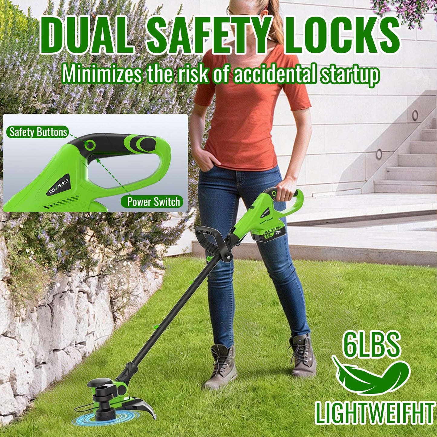 12" Cordless Weed Wacker String Trimmer with 2x5.0ah Battery and Charger, Electric Grass Trimmer 20V Battery Powered Weed Eater String, Edger Lawn Tool Grass Cutter with 8pcs Line Lawn Mover