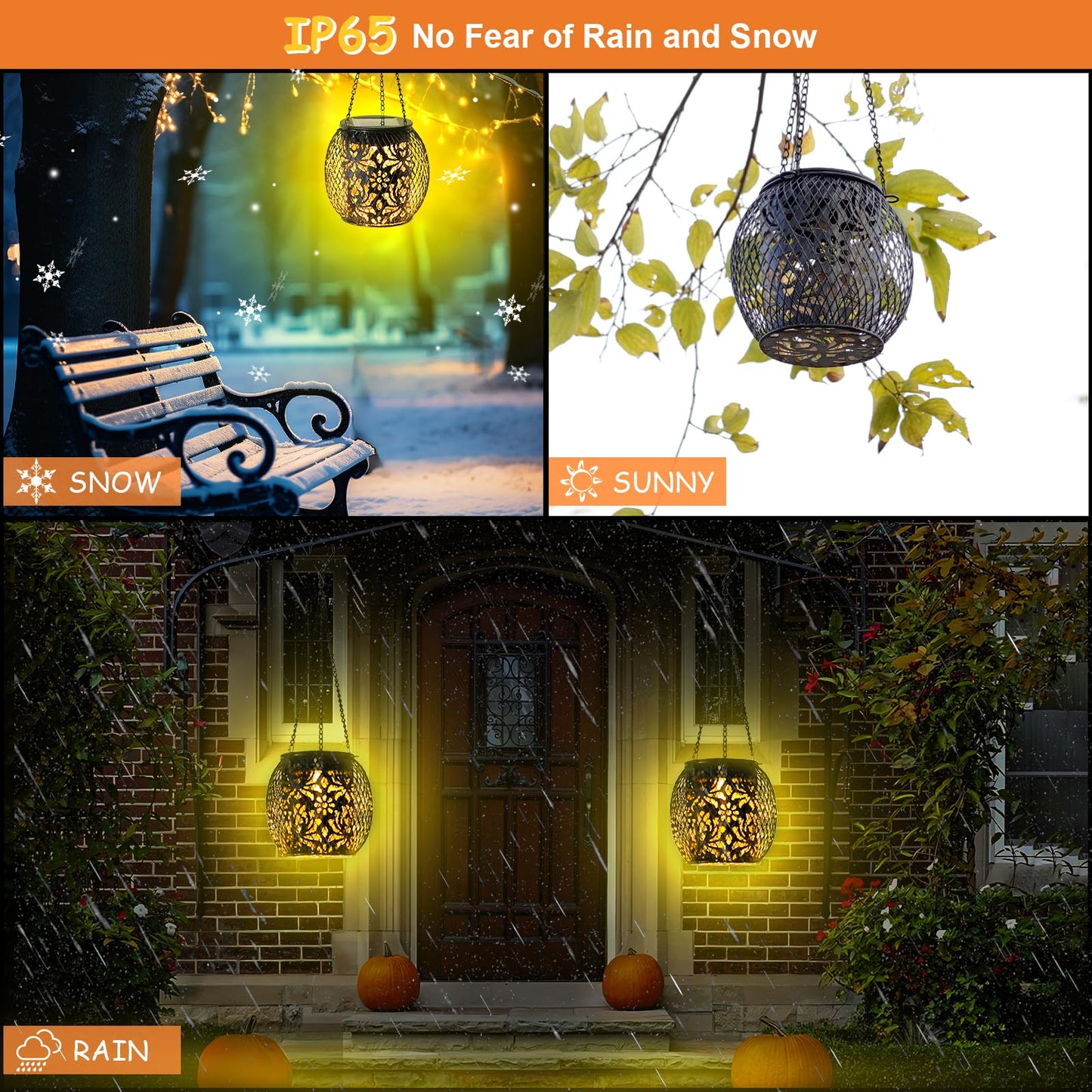 Solar Lanterns Outdoor Waterproof, 4 Pack Hanging Solar Lights Outside Garden Decor, Gifts for Women Mom Grandma Metal Decorative Lantern for Patio Yard Porch Balcony Backyard Lawn