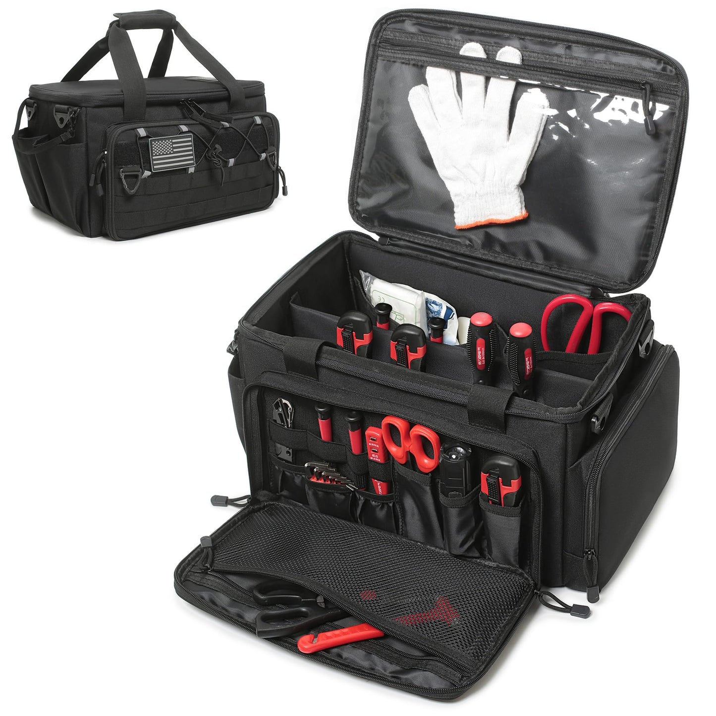 15-Inch Tool Bag Multi-purpose Tool Organizer Bag For Men with Shoulder Strap, Tactical Range Bag Work Tote for Repairman, Carpenters, Handymen (Black)