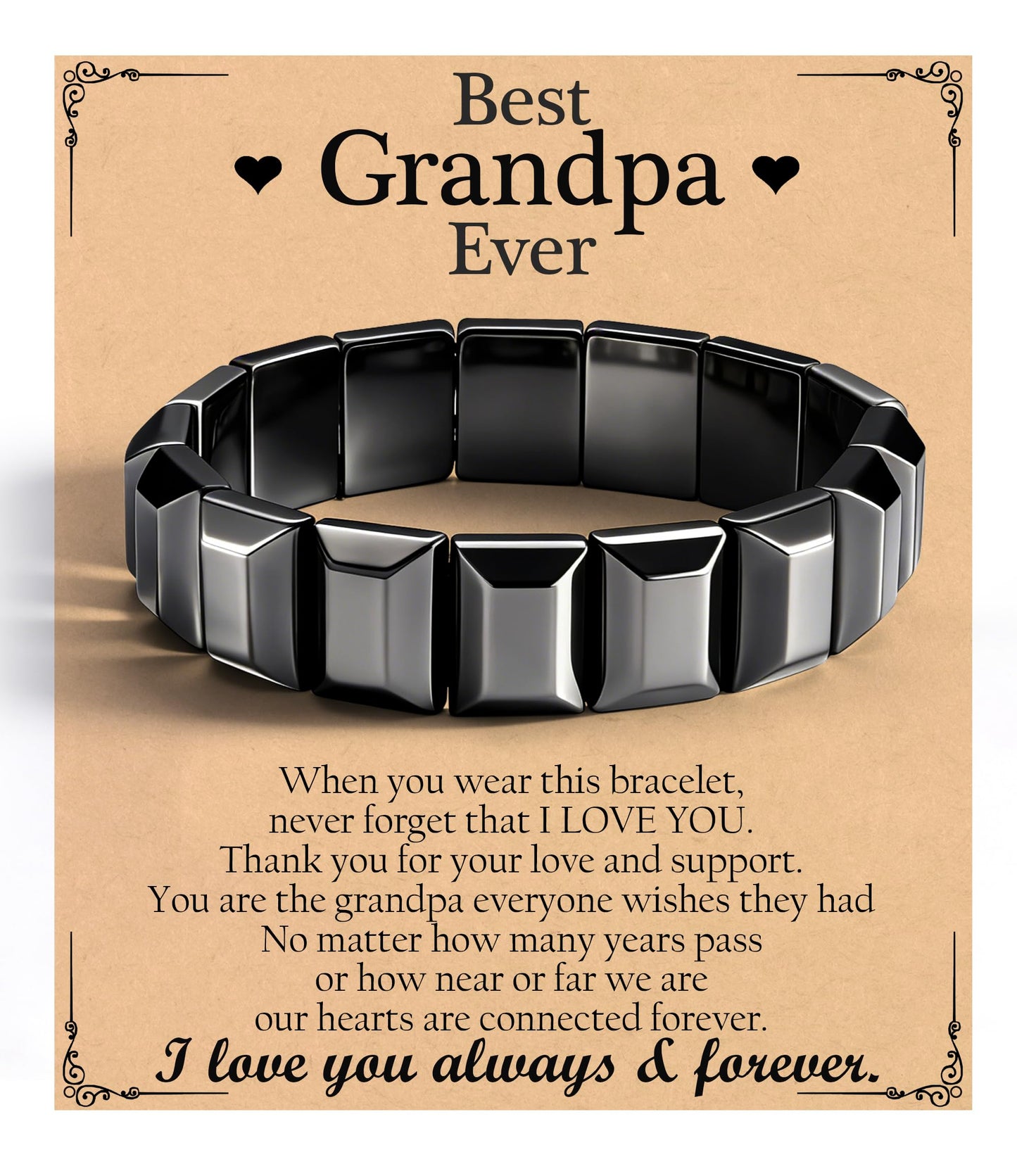 Fathers Day Bracelet Gifts for Grandpa from Granddaughter Grandson Black Geometric Hematite Bracelet for Men Grandpa Birthday Gift Energy Balancing Stress Relief Hematite Crystal Bracelet Jewelry