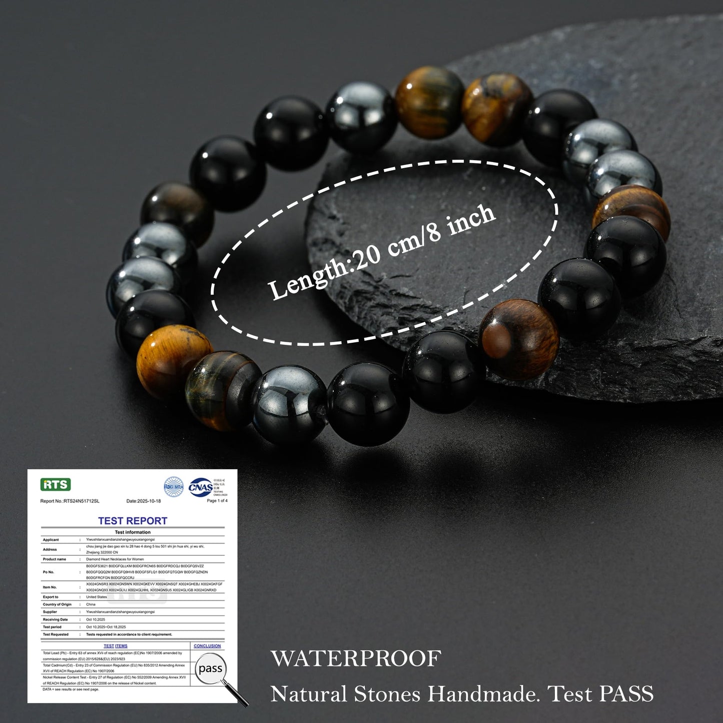 HEYOLL Hematite Bracelet Men Natural Stones Handmade Black Obsidian Bracelets Hematite Tiger Eye Bracelet Mens, Anxiety Relief Items Bracelet Gifts for Husband Brithday Gifts for Men