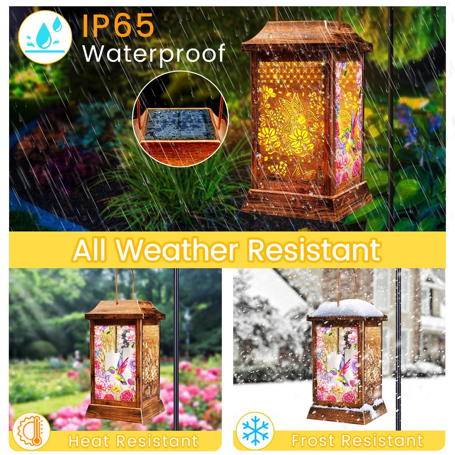 Hummingbird Solar Lanterns Outdoor Hanging Lanterns, Metal Glass Garden Decor Solar Lights, Gifts for Women Mom Birthday Grandma Mothers Day, Waterproof Decorative Lantern for Outside Patio Yard