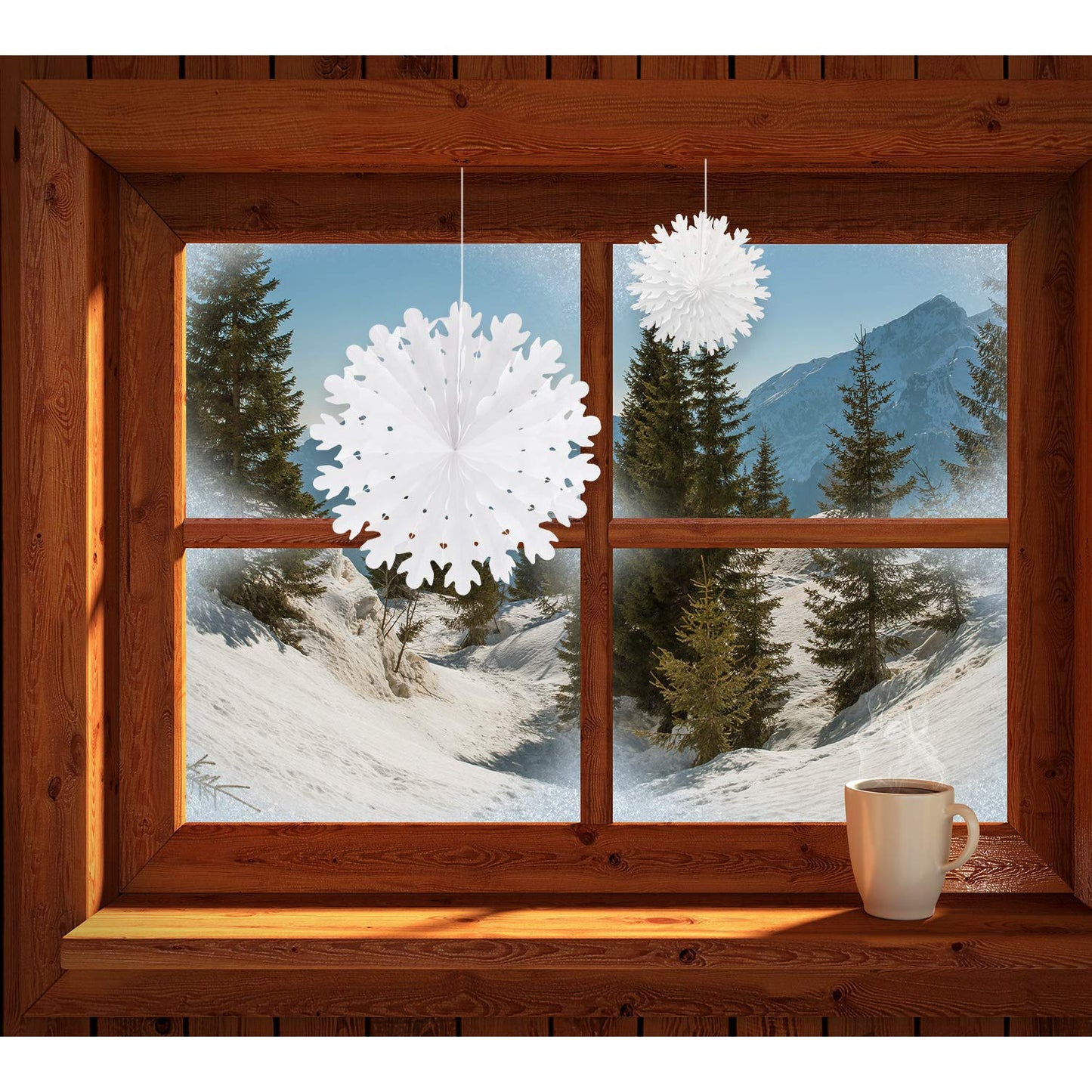 CHRORINE 16 Pcs Christmas Winter White Paper Snowflake Decorations, Christmas Snowflakes Hanging Decoration, Frozen Birthday Party Supplies Winter Wonderland Party Decorations (Mixed 7.8"-20")