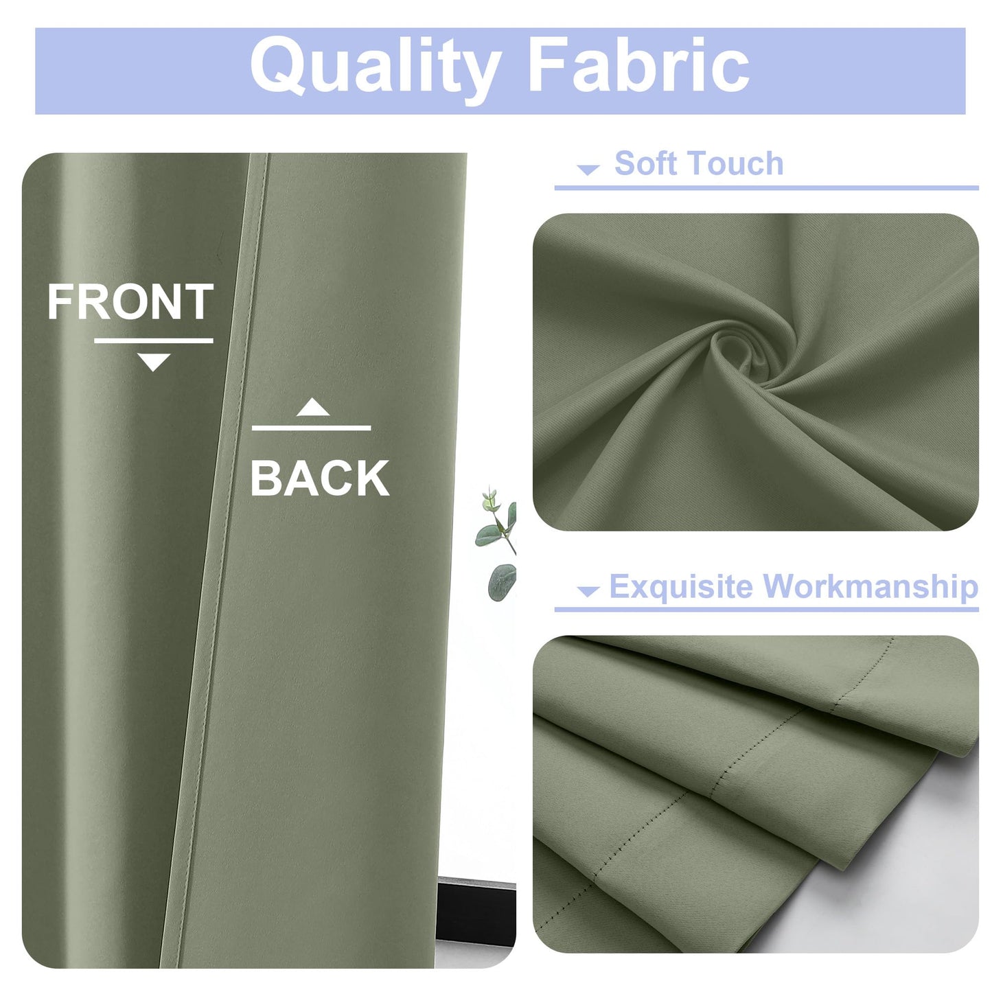 Simplebrand Ava Sage Green Blackout Curtains for Bedroom 63 Inch Length 2 Panels Set, Solid Thermal Insulated Energy Saving Rod Pocket Window Treatment Curtains Blackout Drapes, W40 x L63 Inch, Sage