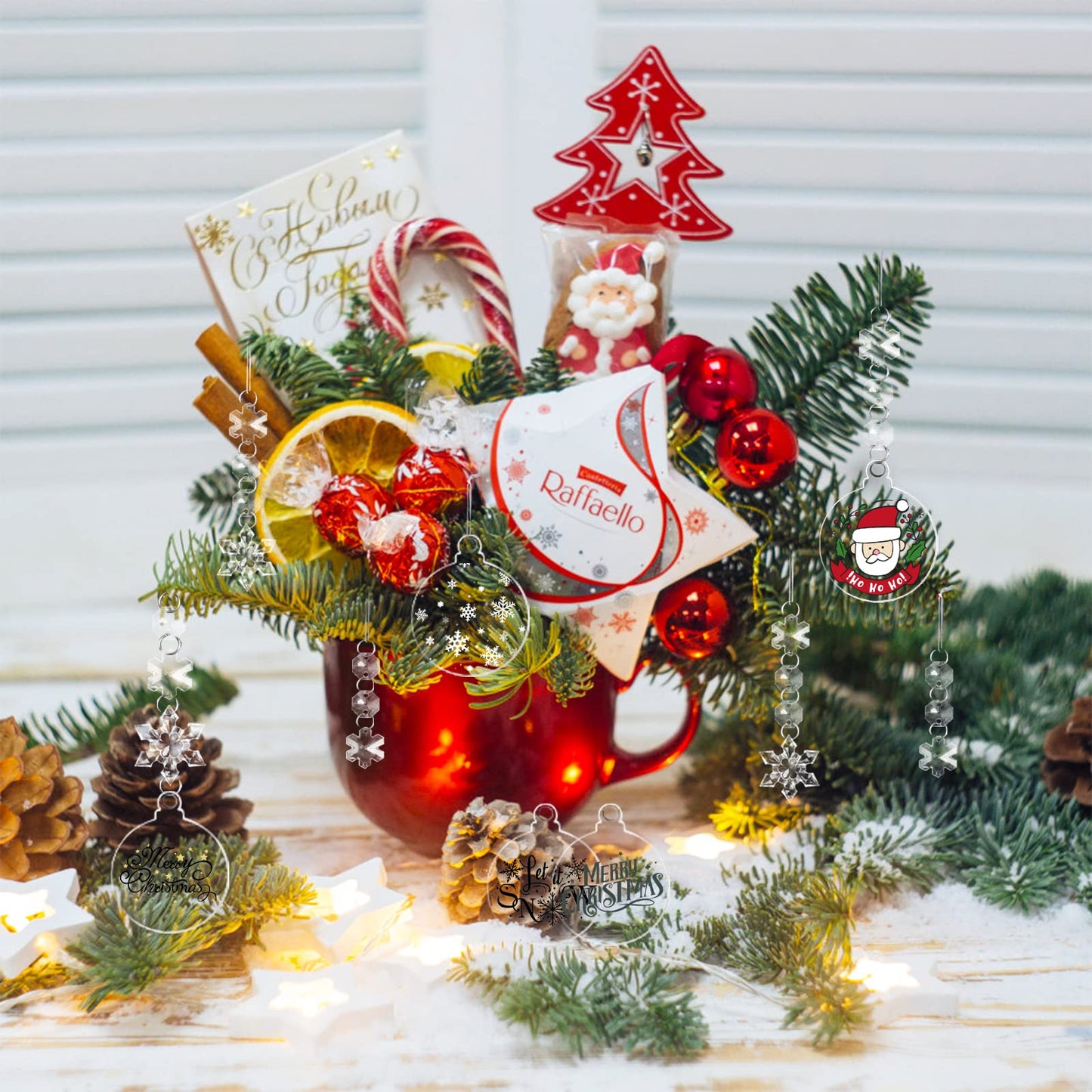 24 Pack Christmas Tree Ornaments Set - 3 Inch Clear Acrylic Flat Disc Ornaments DIY Christmas Crafts with Transparent Crystal Snowflakes for Xmas Winter New Year Party Hanging Decorations