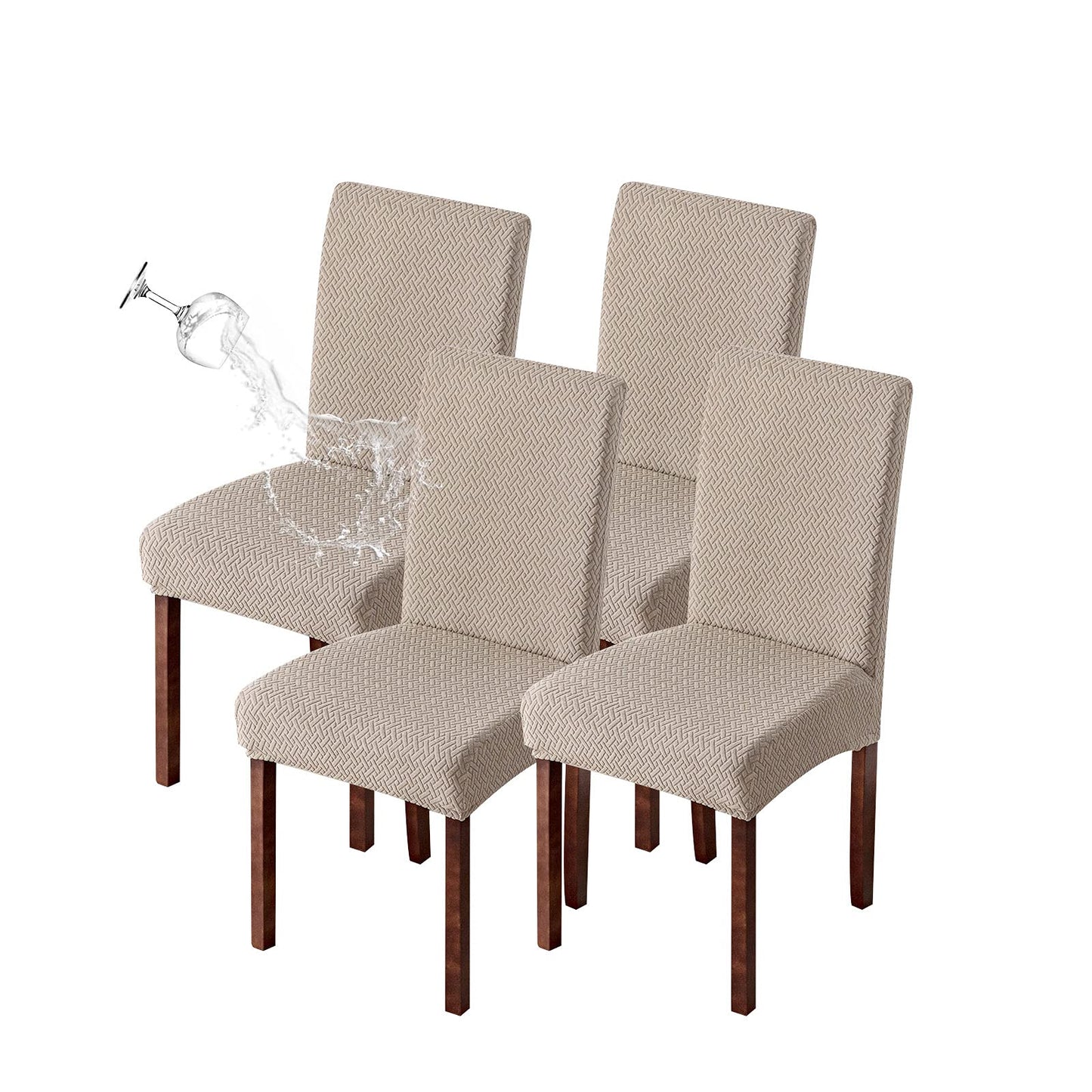 Genina Waterproof Chair Covers for Dining Room Set of 4 Kitchen Chair Covers Parson Dining Chair Slipcover,Khaki