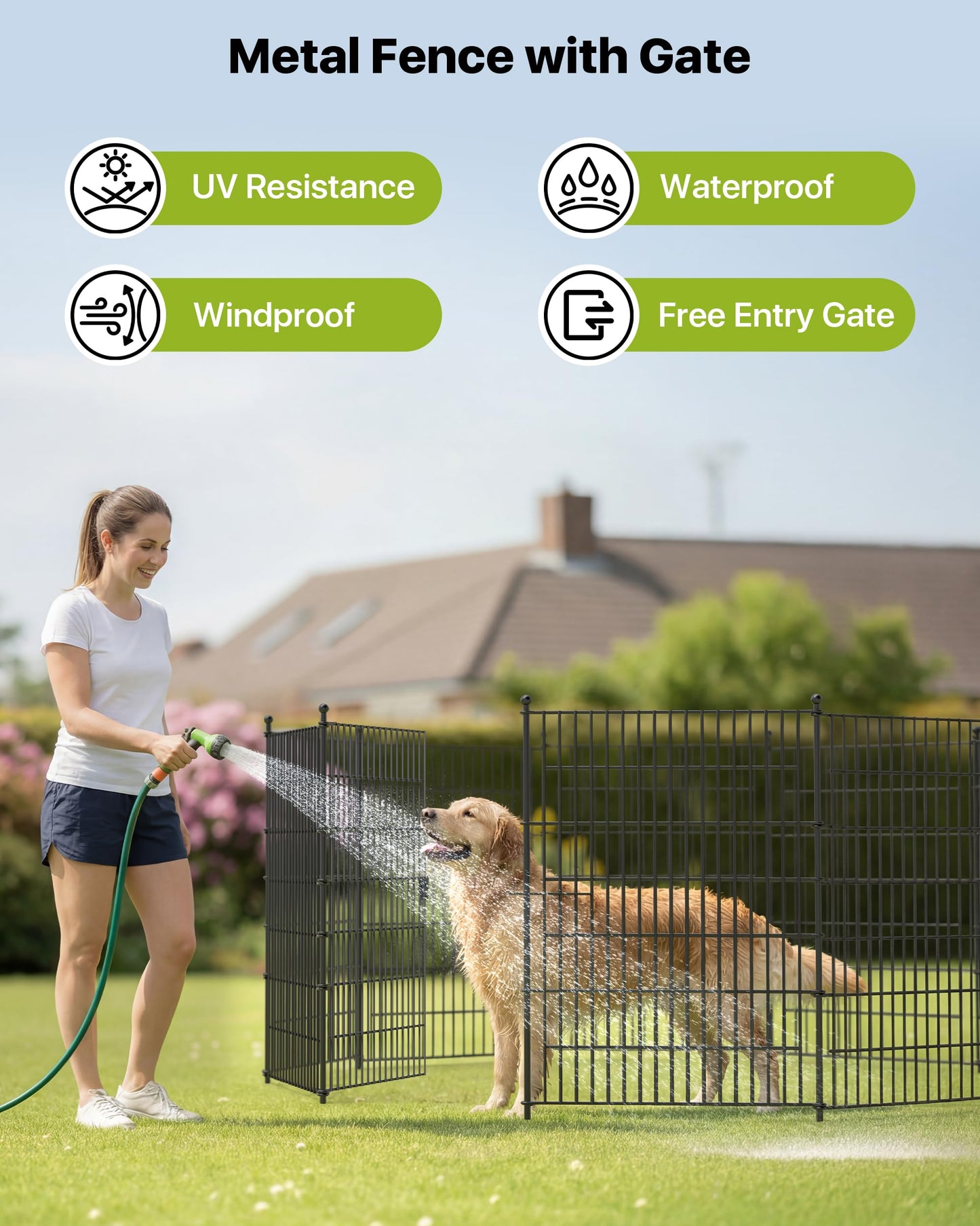 Garden Fence Animal Barrier with Gate 40in(H) x23ft(L) 10Panels Heavy Duty Metal Wire No Dig Decor Fencing,Tall Outdoor Dog Safety Fences with Stake,Temporary Edging for Yard