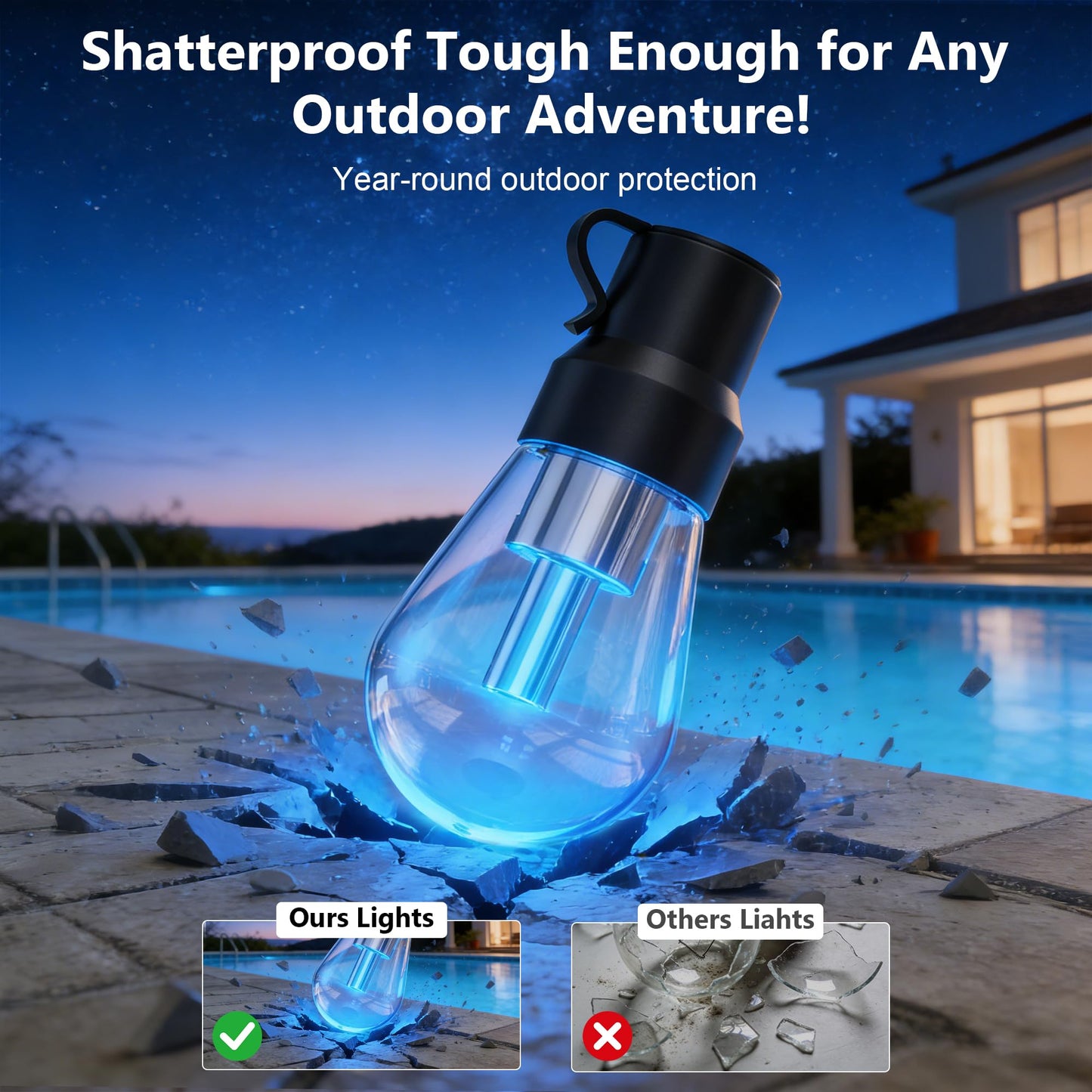 Beizelte Outdoor String Lights, 150FT RGB+IC Outside Light Dimmable Shatterproof LED Bulbs, IP67 Waterproof Chasing Effect Lighting DreamColor Patio Strip Lights for Backyard, Balcony, Outdoor Living