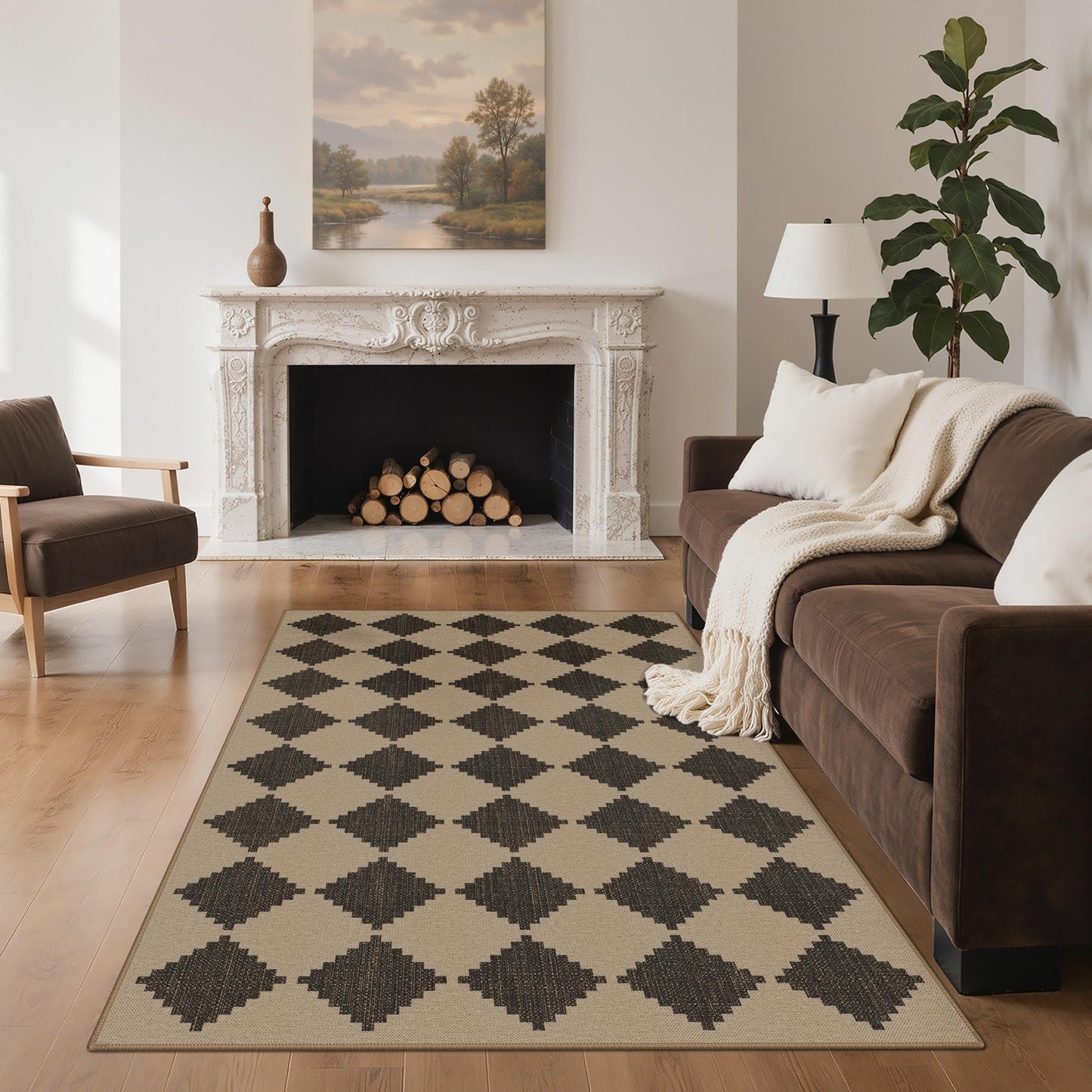 GENIMO Indoor Outdoor Area Rug 5'x8', Checkered Easy Jute Rug Machine Washable, Easy-Cleaning, Non Slip Geometric Outdoor Carpet for Patio, Living Room, Backyard, Porch, Deck, Balcony