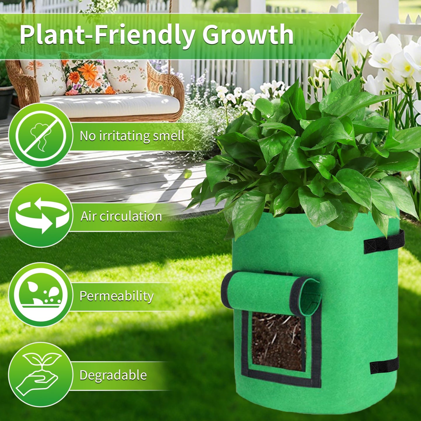 KONGDY 5 Pack 10 Gallon Potato Grow Bags, Heavy Duty Thick Aeration Nonwoven Fabric Pots with Handles, Colorful Plant Grow Bags for Outdoor Garden Potato, Tomato and Vegetables