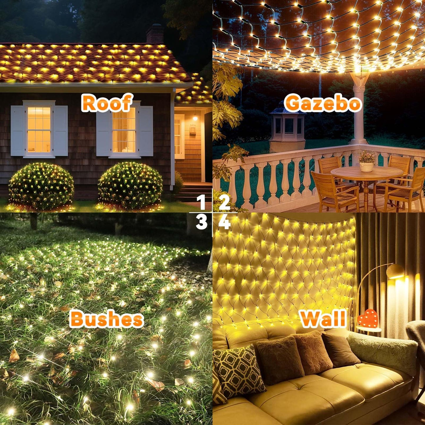LitHome 14.8FT x 5FT Christmas Net Lights Outdoor Mesh Lights, 300 LED Warm White Net Light 8 Modes Connectable, Waterproof Giant Christmas Mesh Light Green Wire for Bushes Garden Yard Party Decor