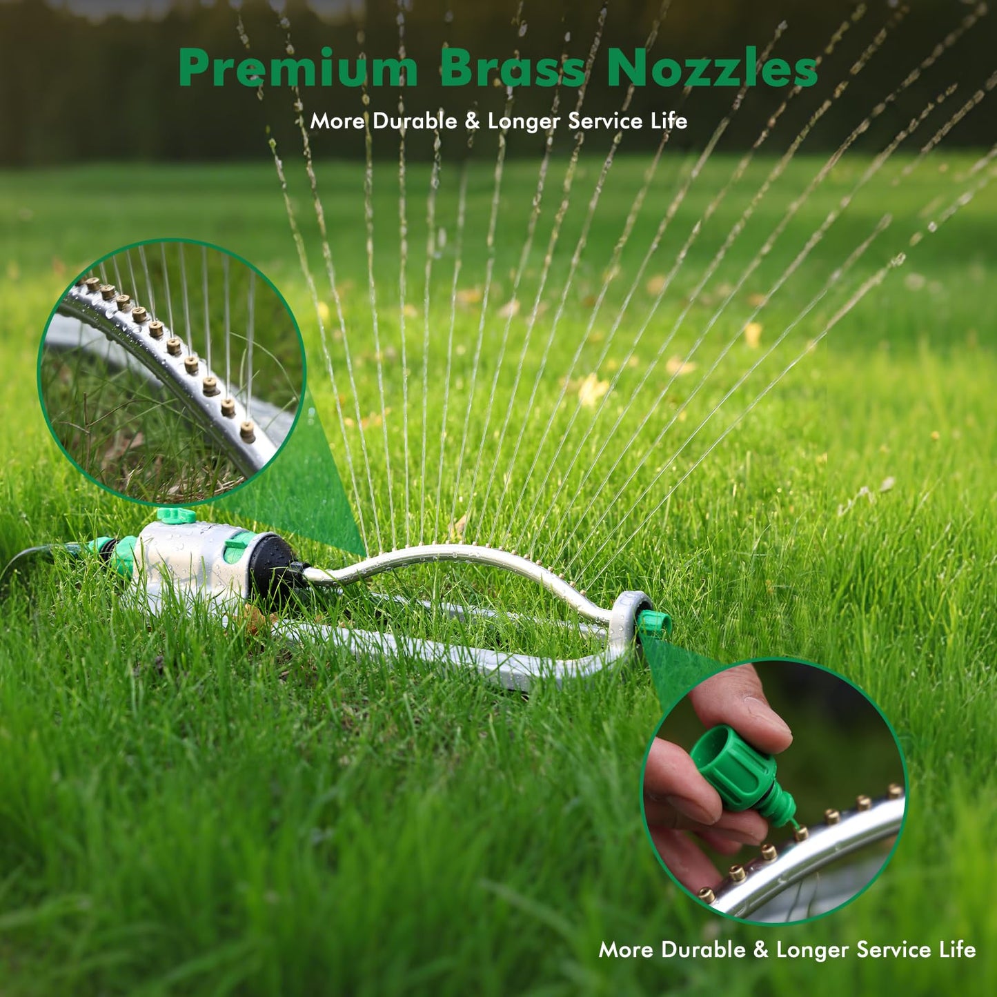RESTMO Heavy Duty Oscillating Sprinkler with 18 Brass Nozzles, Stable Metal Base, Adjustable Flow & Width & Coverage, Lawn Sprinkler & Garden Sprinkler for Large Yard Irrigation