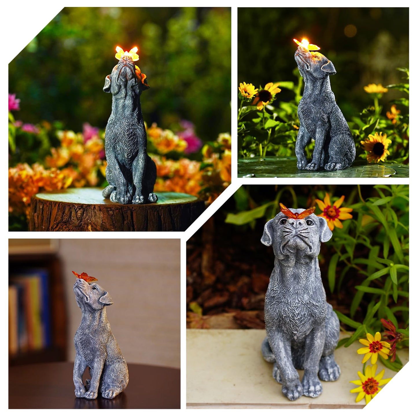 Goodeco Dog Statue with Solar Butterfly - Ideal Gifts for Mom, Dad or Birthdays, Beautifully Crafted Outdoor Decorations to Wow Your Guests