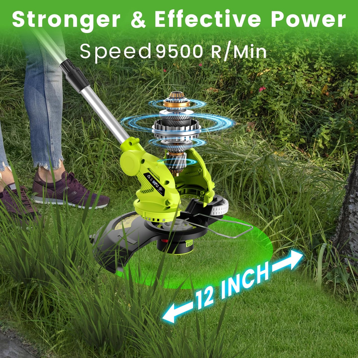 12" Cordless String Trimmer with 2 2.0Ah Battery and Charger, Electric Weed Wacker, Weed Eater Battery Powered, 20V Lawn Mower Lawn Edger, Auto Line Feed Grass Cutter Lightweight Garden Tools for Yard