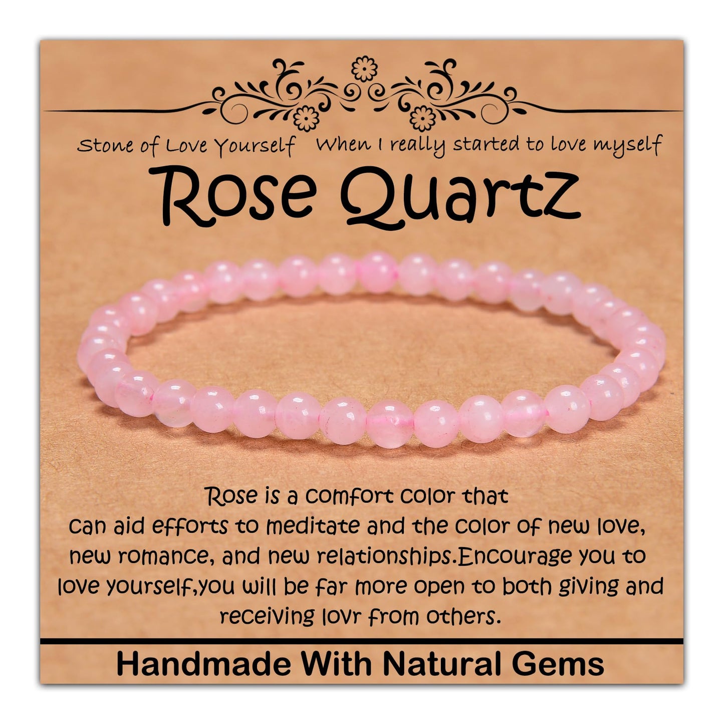 CHCCOYE 4mm Natural Healing Gemstone Bracelet Handmade Yoga Stretch Elastic Bracelet Stress Relief Crystal Jewelry for Men and Women (4mm, Rose Quartz)