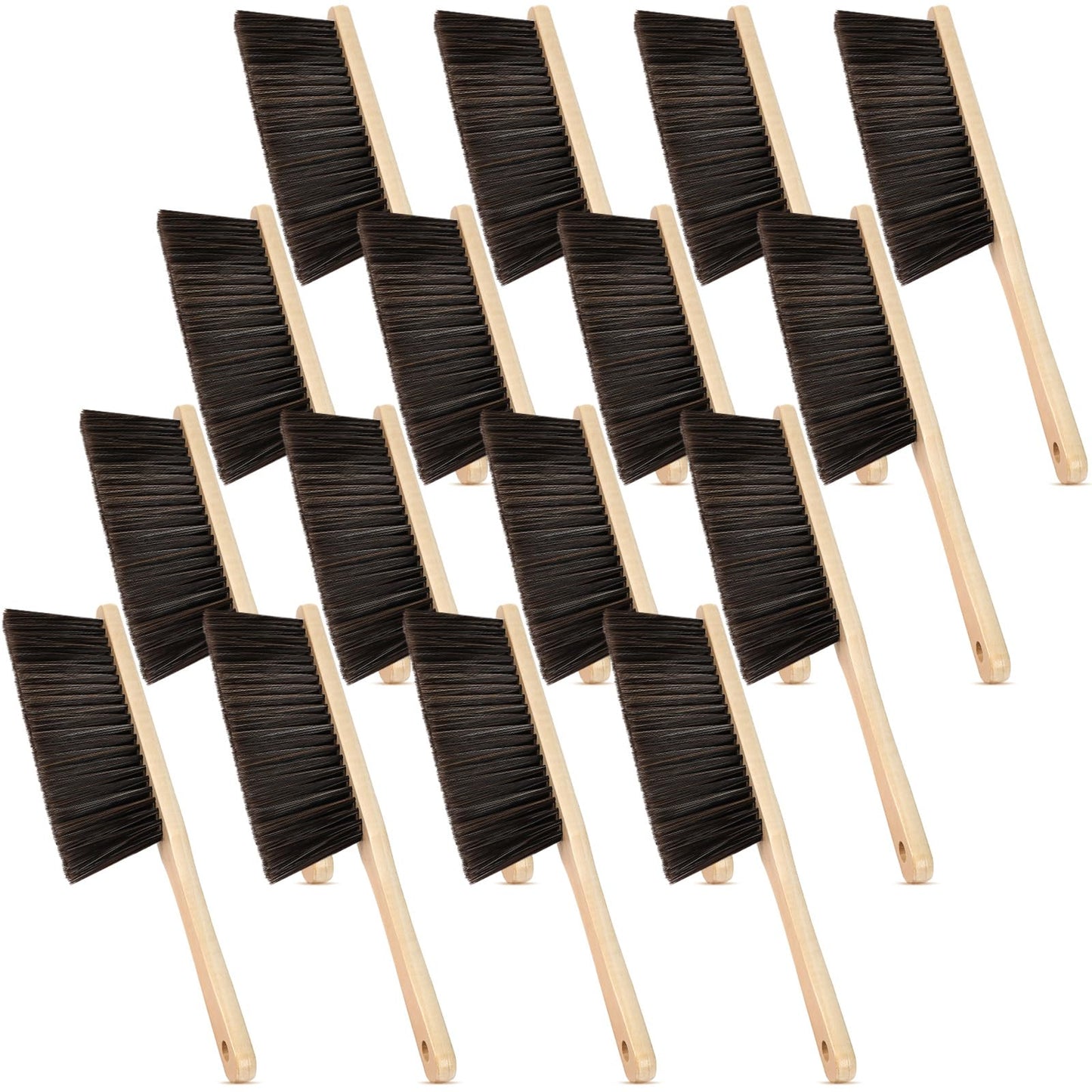 Tioncy 16 Pieces Wooden Dust Brush Bulk Hand Broom Bench Soft Bristle Cleaning Outdoor Furniture Brushes with Long Wood Handle for Cleaning Car Bed Sofa Fireplace Couch Clothes
