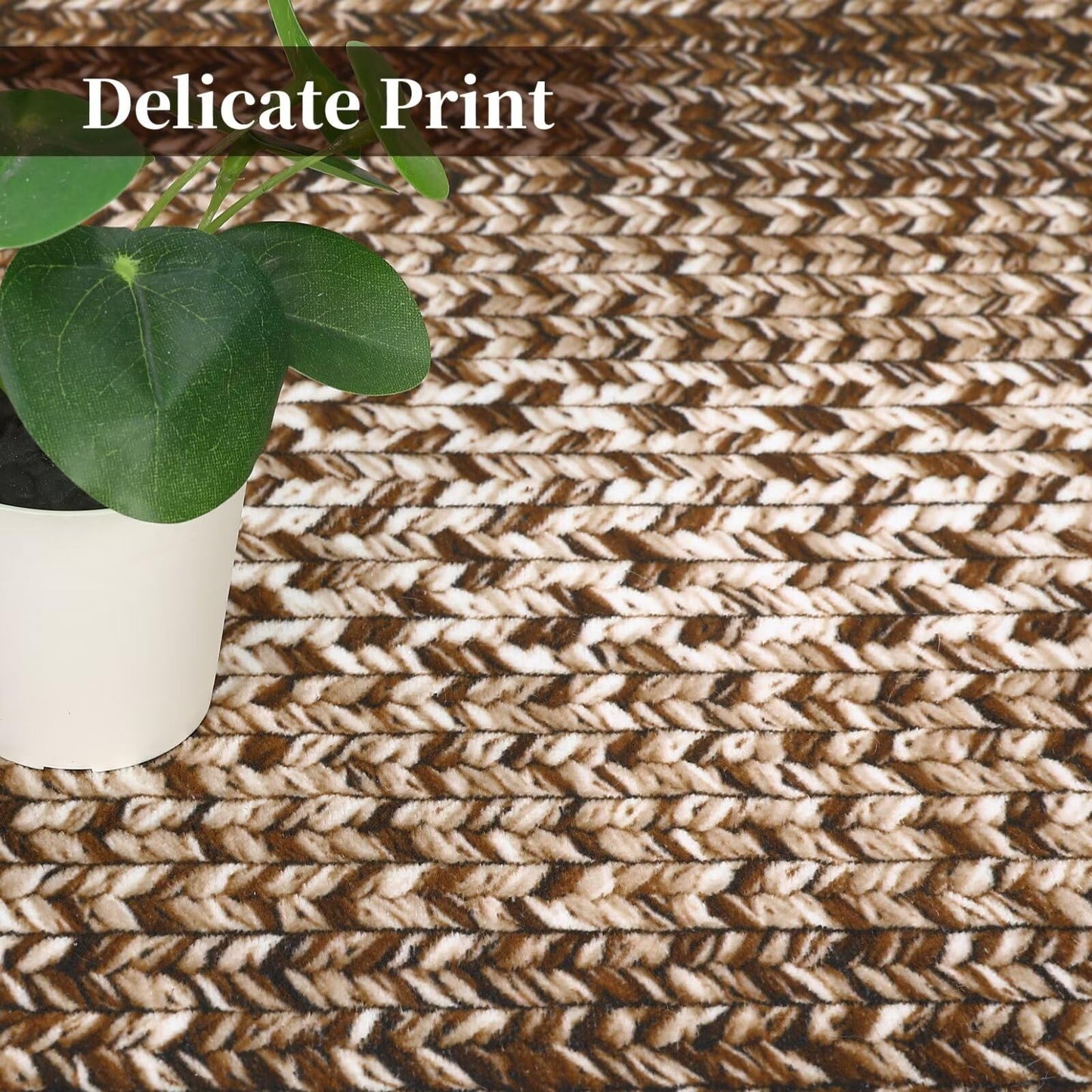 GAOMON Boho Braided Print Accent Rug, 6' x 9' (Rectangular), Brown, Machine Made, Non-Slip, Low Pile, Polyester, Area Rug