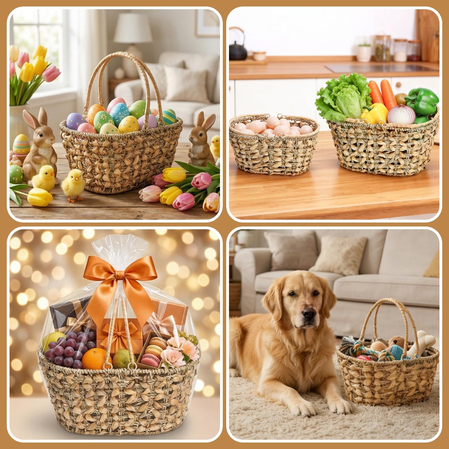 SOUJOY 2 Pack Wicker Picnic Basket with Handle, Natural Hand Woven Rattan Easter Baskets, 13" and 11" Nesting Gift Baskets for Outdoor, Camping, Garden, Wedding, Home Organization