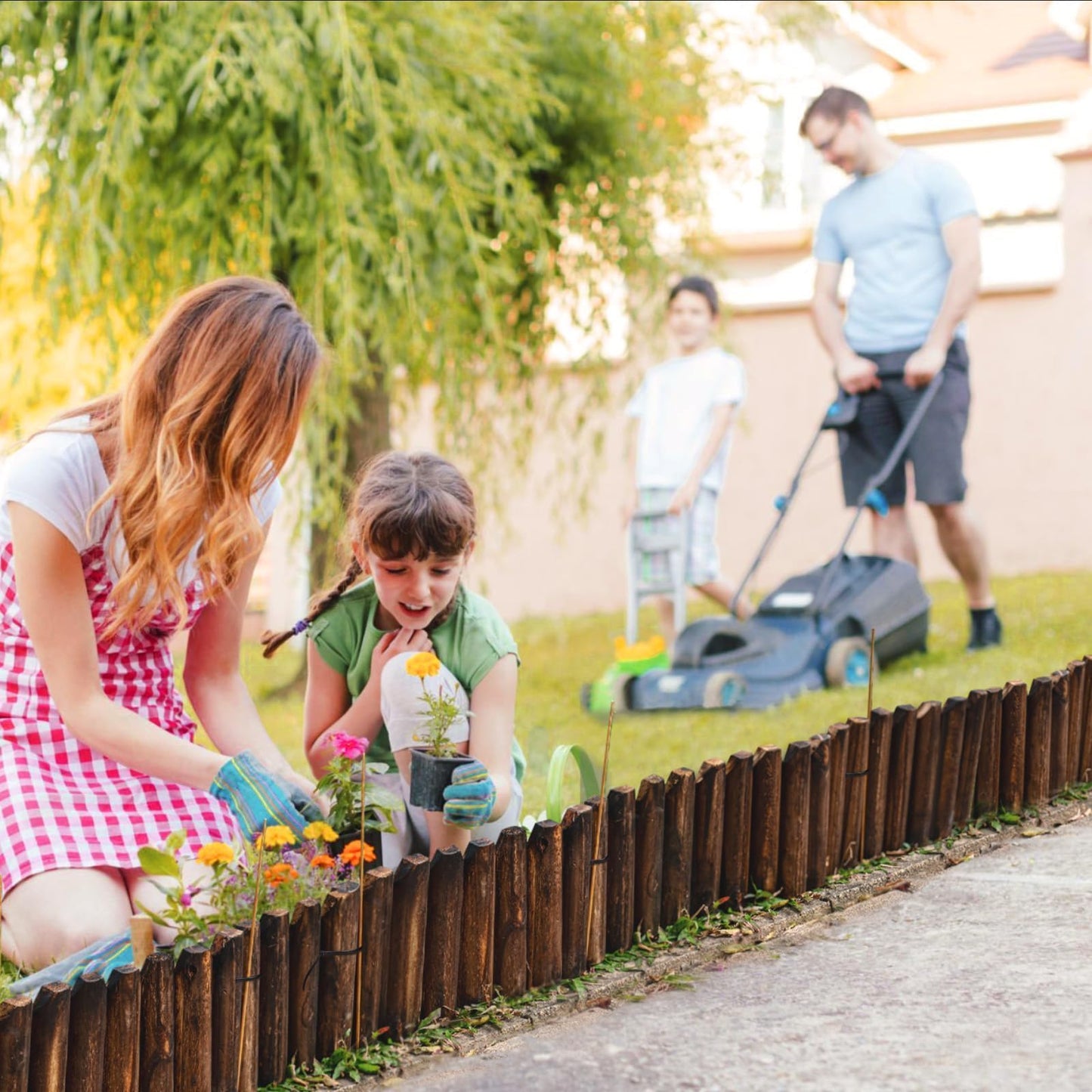 Wood Garden Edging, Wooden Fence Border Decorative Small Picket Panels for Flower Bed Barriers and Landscape Fencing