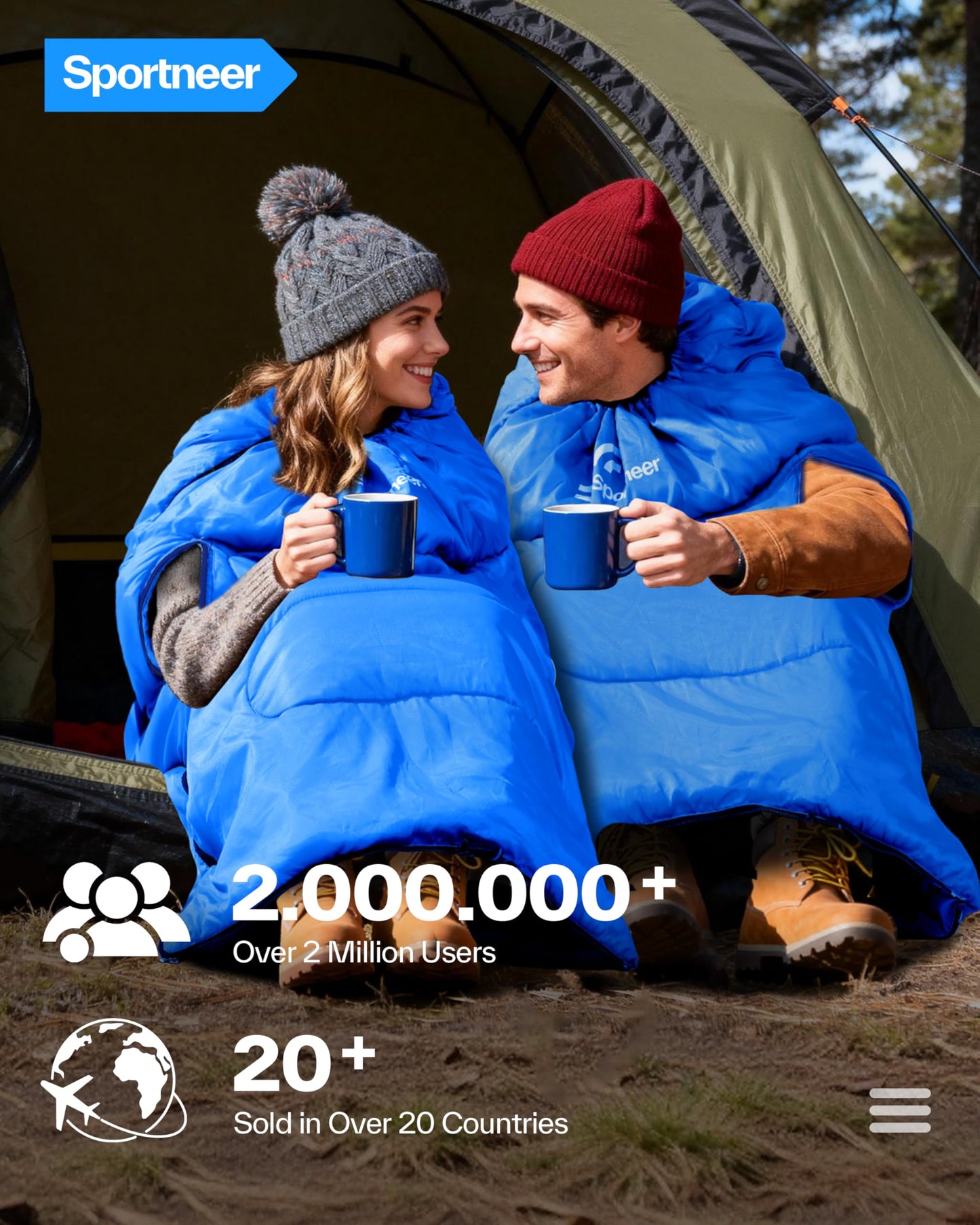 Sportneer 0 Degree Wearable Sleeping Bag for Adults & Kids – Walkable with Arm Zippers, Waterproof & Warm to 32°F, Compact for Camping, Stadiums, Travel, Backpacking & Car Use