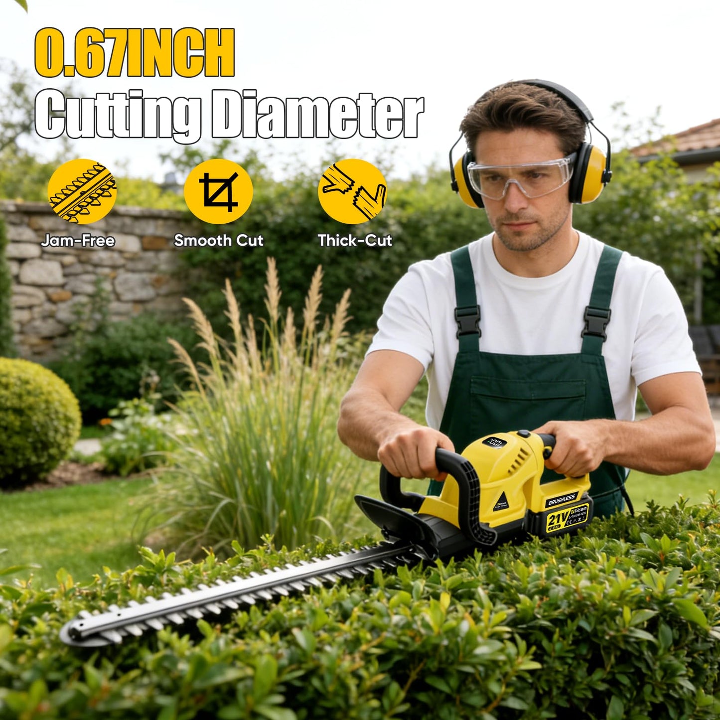 22'' Cordless Hedge Trimmer - 2x4.0AH Batteries & Charger, SK5 Dual-Action Blade Hedge Clippers Handheld, 180° Rotating Handle, 4.1Lbs Electric Hedge Trimmer for Yard/Garden