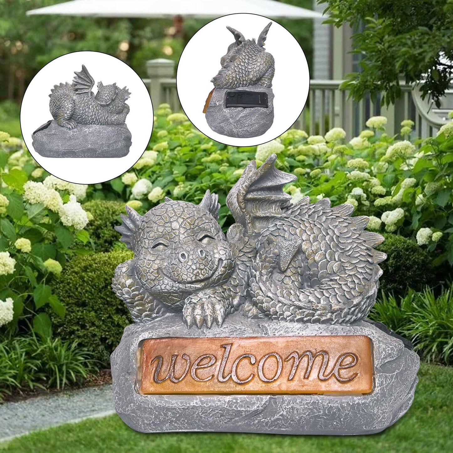 Vukjep Solar Garden Decorations-Garden Dragon Welcome Display Decorative，Decor for Patio, Yard, Lawn, Pathway, Landescape (Western Dragon Statue)