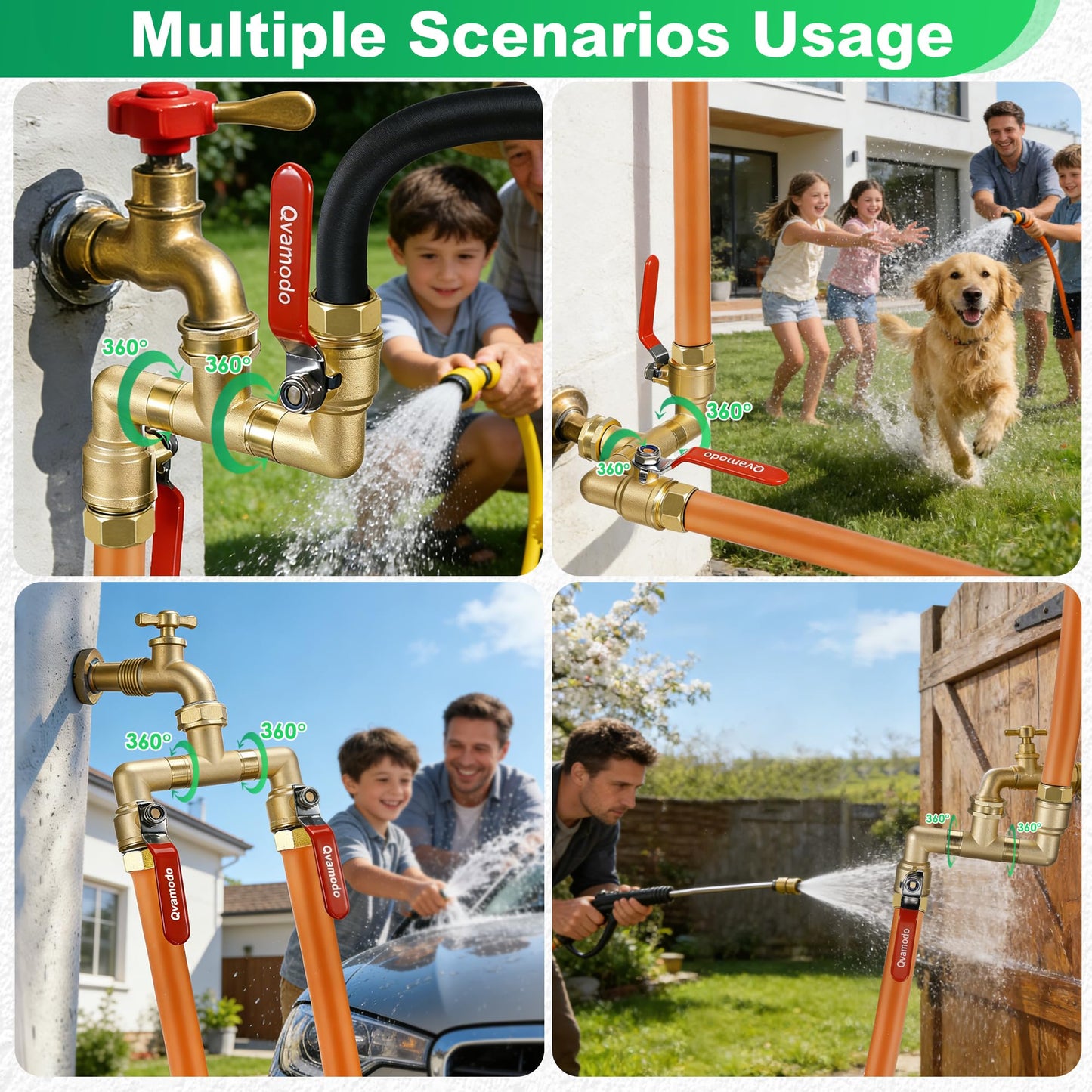 360° Rotatable Garden Hose Splitter 2026 Upgrade 3/4" GHT Swivel Brass Hose Splitter, High Flow Spigot Splitter with Seperately Shut Off Valves, Heavy Duty Faucet Splitter for Outdoor Garden Courtyard