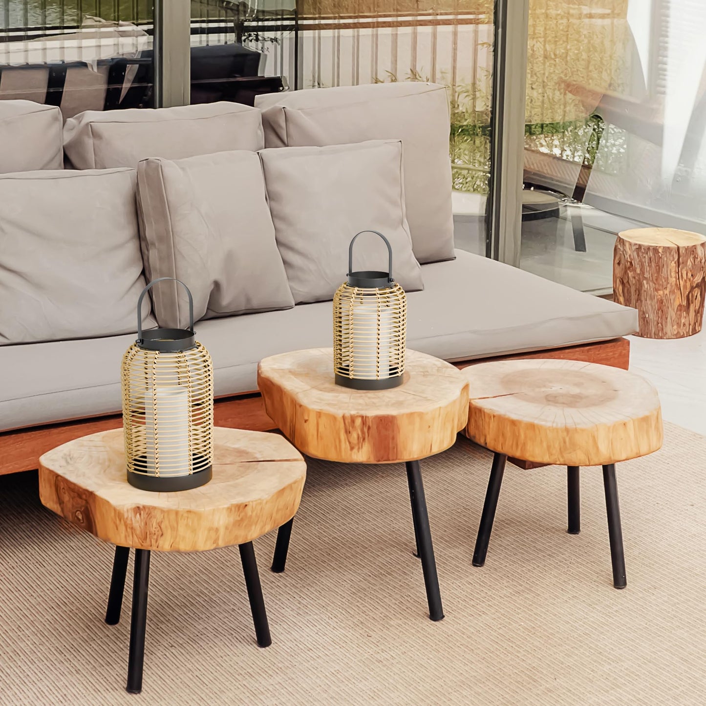 Natural Rattan Boho Lanterns - Handcrafted Chic Decor to Enhance Your Home - Modern Farmhouse Beauty Perfect for Any Living Room, Patio & Porch, Indoor and Outdoor Coffee Table or Kitchen Dining Table