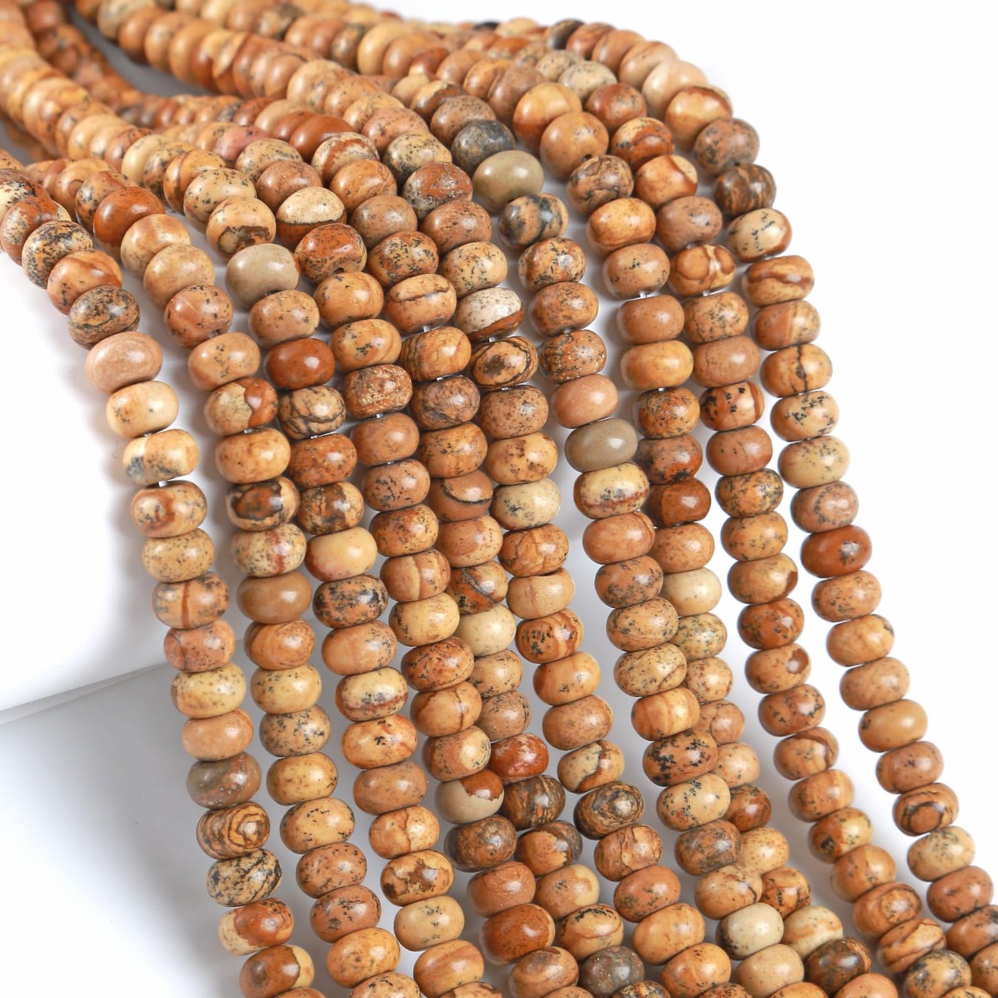 5x8mm 76pcs Natural Stone Pictures Jaspers Rondelle Spacer Loose Beads Abacus Disk Stone Round Loose Gemstone Beads for Jewelry Making DIY Bracelet Necklace