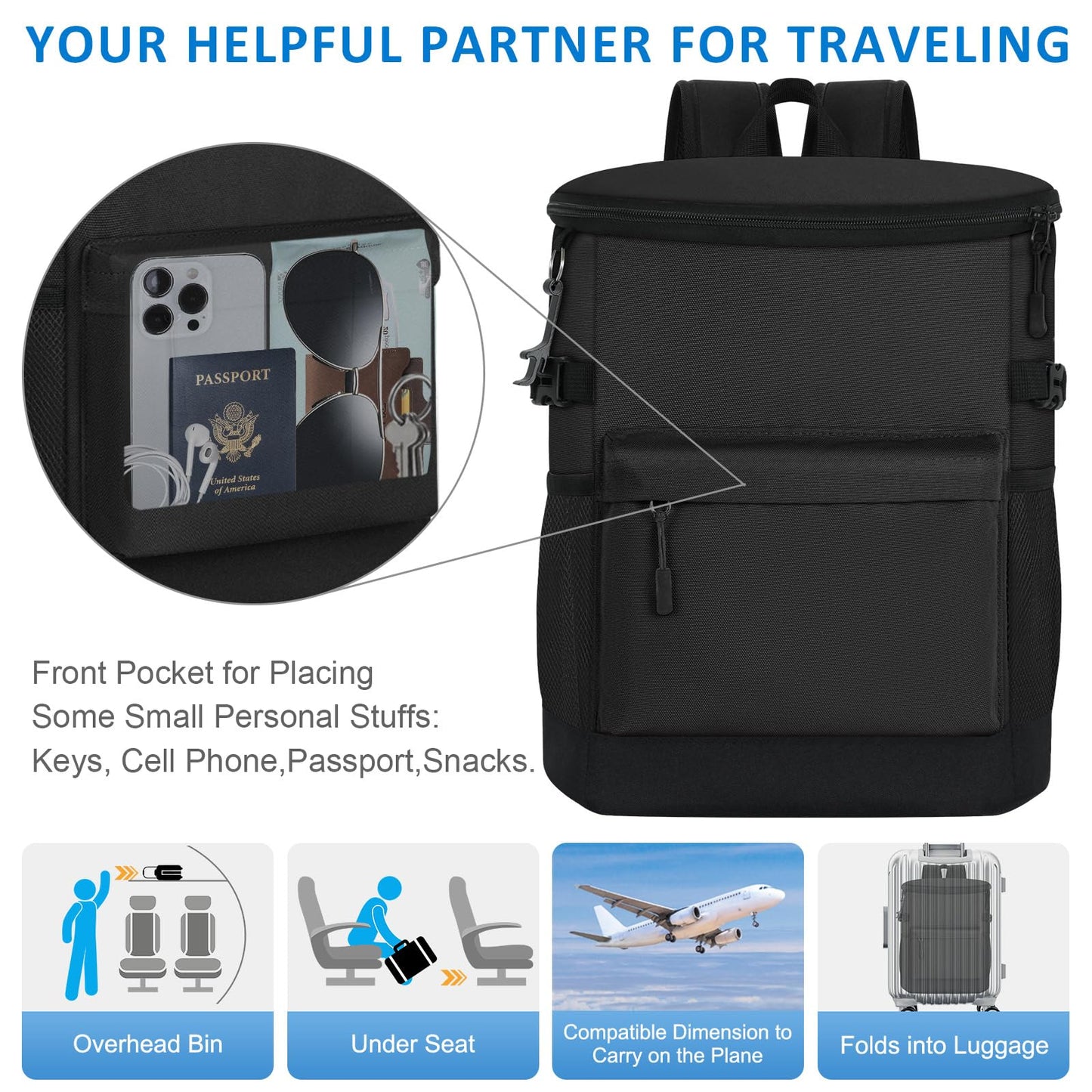 Tenot Cooler Backpack 33 Cans Backpack Coolers Insulated Leak Proof Soft Beach Cooler Bag for Men Women Ice Chest Backpack Camping Hiking Picnic Travel Cooler Lunch Backpack Black