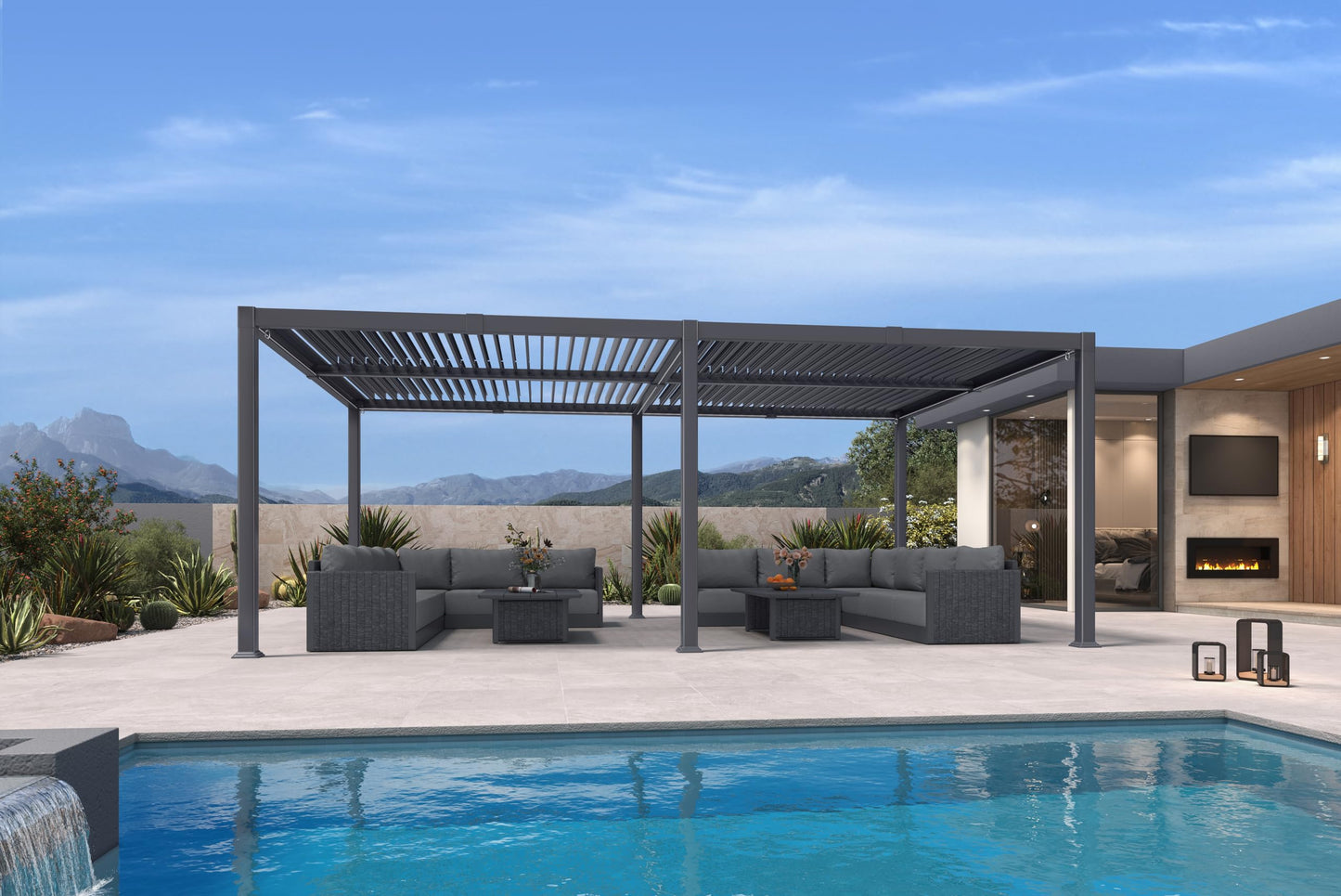 PURPLE LEAF Huge Louvered Pergola 92KS 13' x 20' with Integrated Solar LED Strip Light Adjustable Aluminum Roof Large All-Weather Plus Pergolas for Outdoor Kitchen Yard Gray