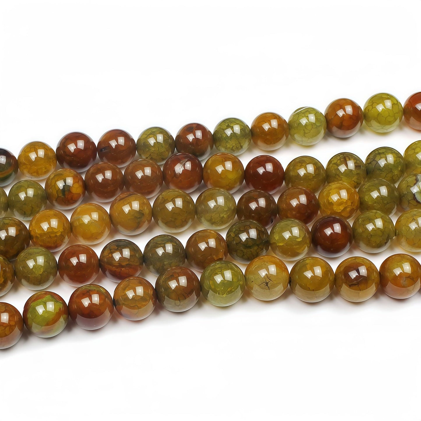 MJDCB Natural Ancient Crack Agate Beads Yellow Dragon veined Stripe Agate Round Stone Beads for DIY Necklace Bracelat Jewelry Making 15" (10mm)