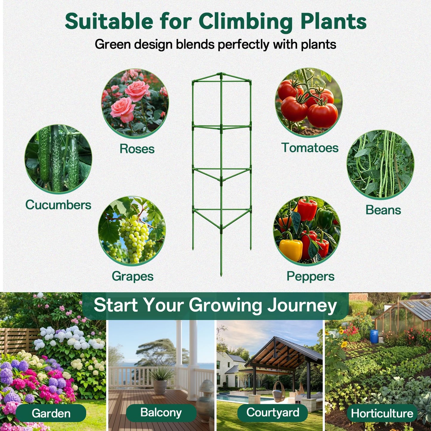 Halatool 3 Pack Tomato Cages for Graden 60 Inch, Adjustable Metal Tall Heavy Duty Tomato Trellis Plant Support, Foldable Tomatoes Stakes for Climbing Vegetables Flowers Fruits